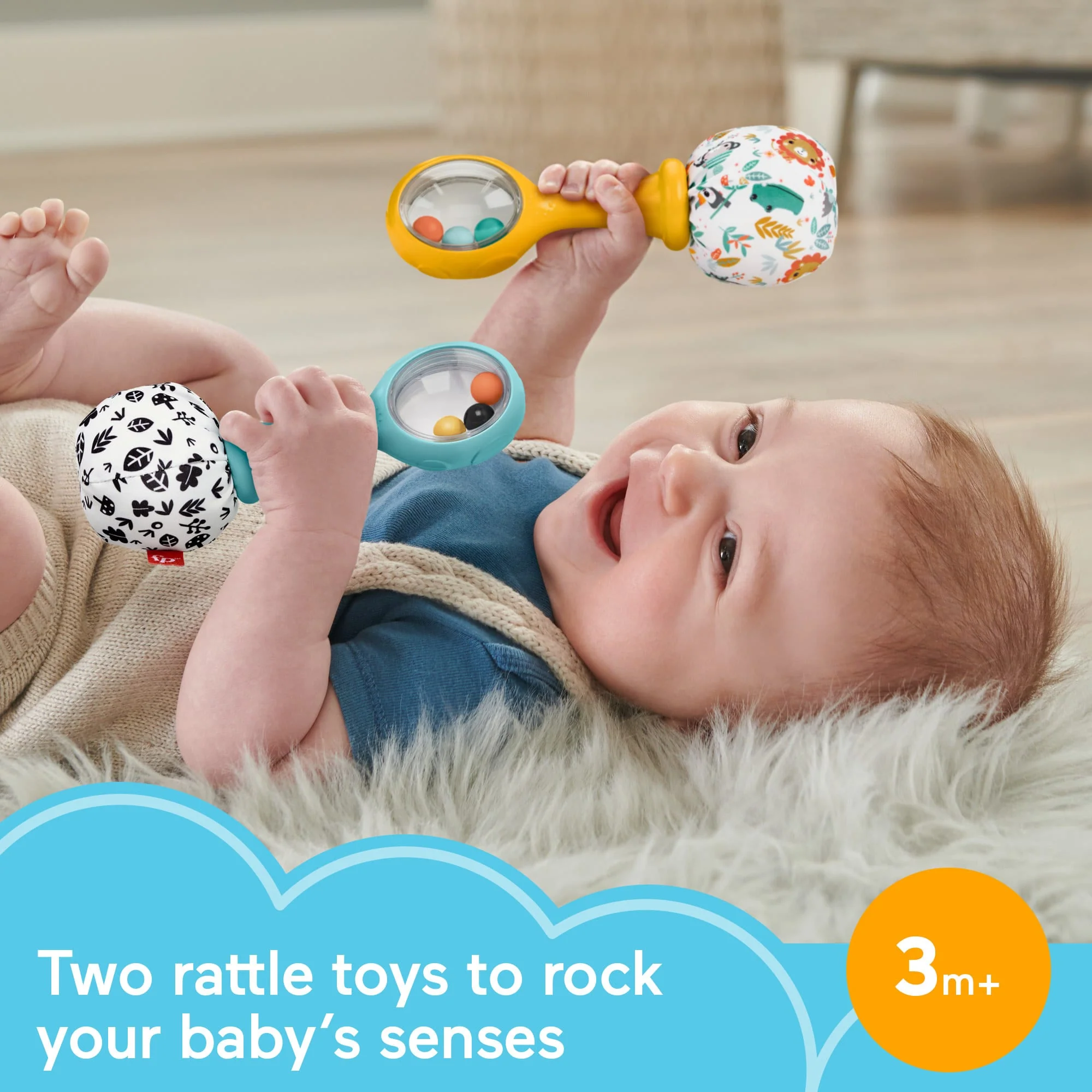 Fisher-Price Baby Rattle ‘n Rock Maracas Toys, Set Of 2 For infants 3+ Months, High Contrast