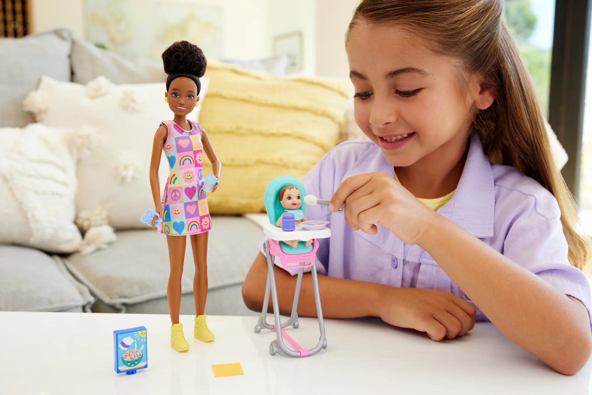 Barbie Skipper Babysitters inc & Playset, includes Doll, Baby, And Mealtime Accessories, 10 Piece Set