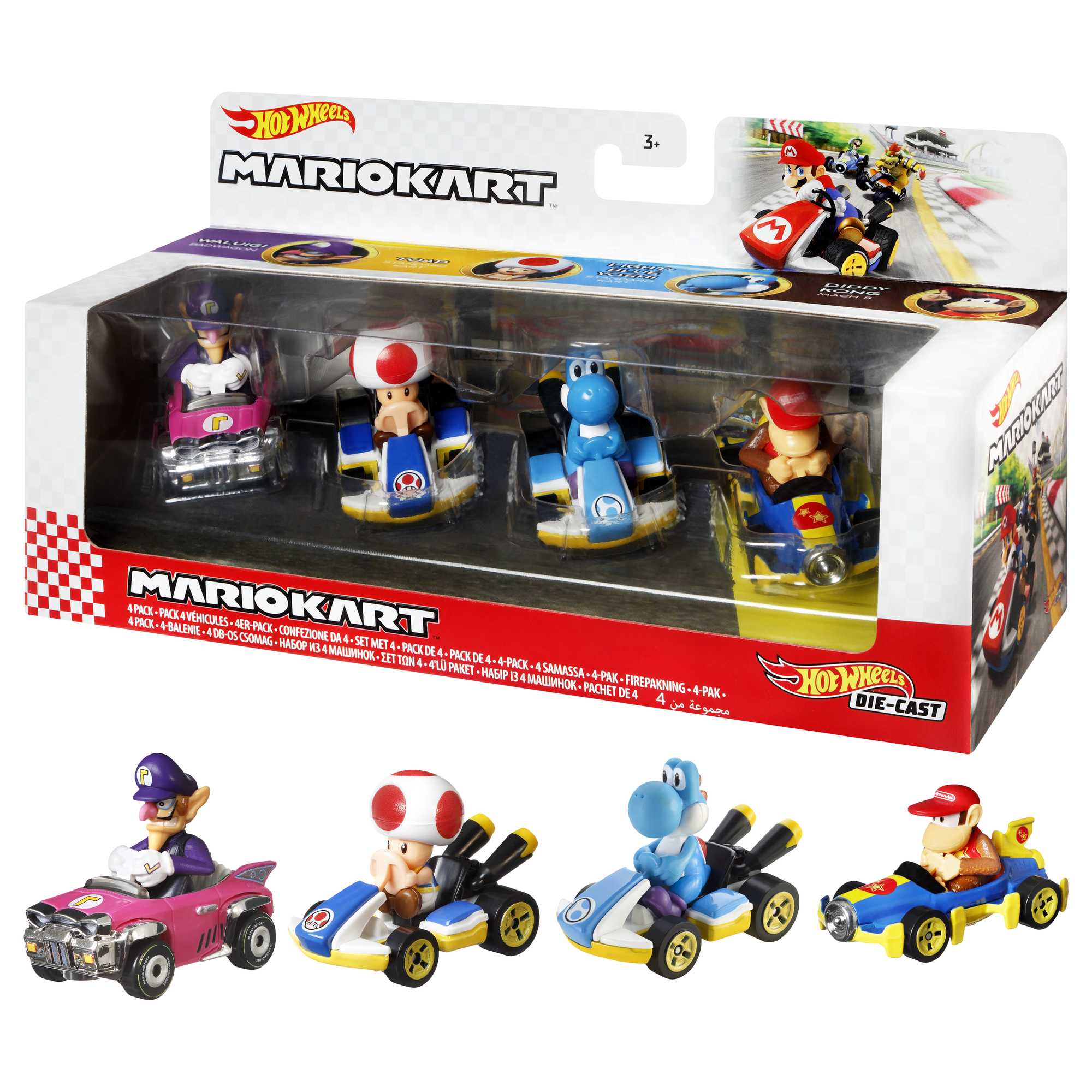 Hot Wheels Mario Kart Set Of 4 Toy Character Vehicles, Includes 1 Exclusive Mario Toy