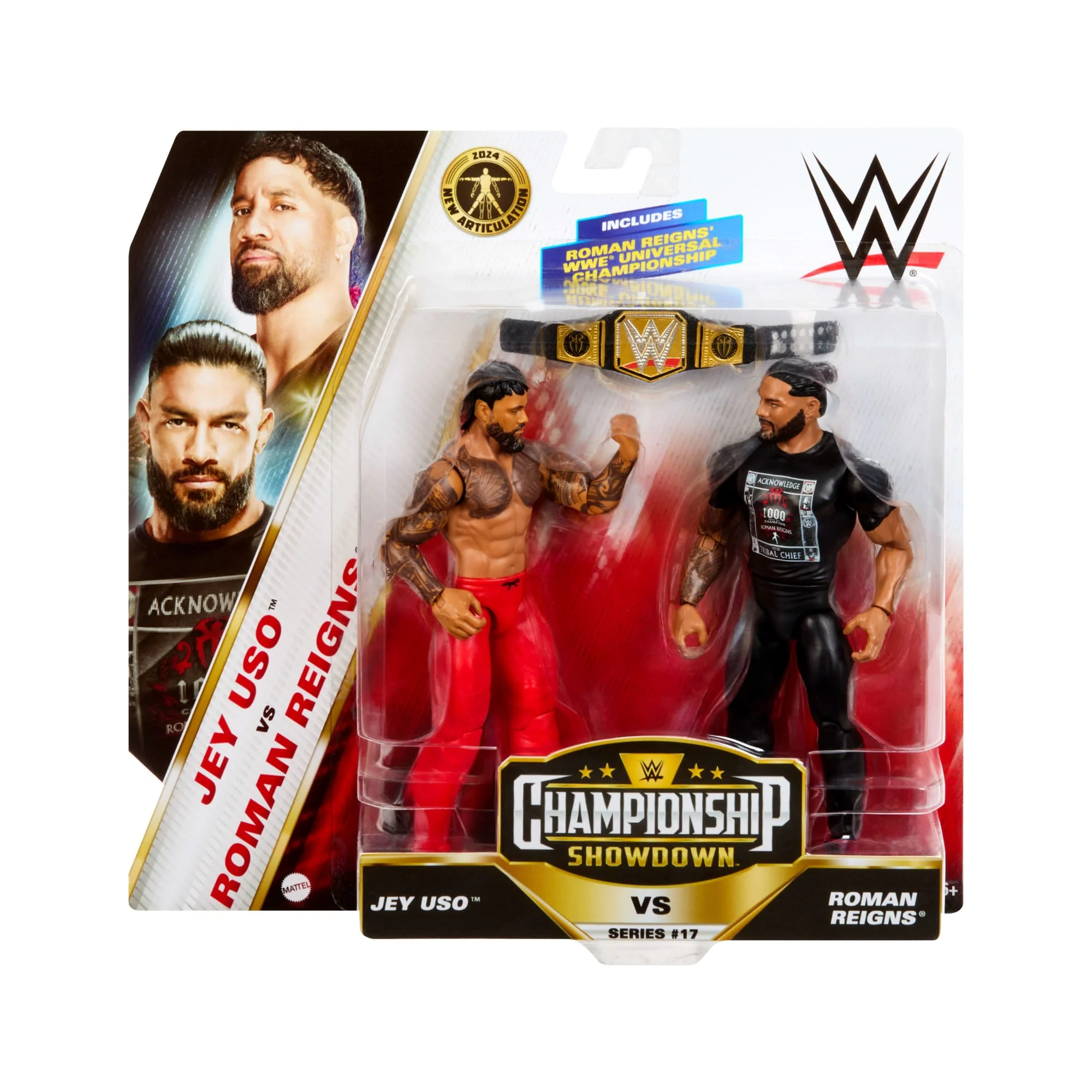 WWE Main Event Championship Showdown Roman Reigns vs Jey Uso 2-Pack Figures & Accessory