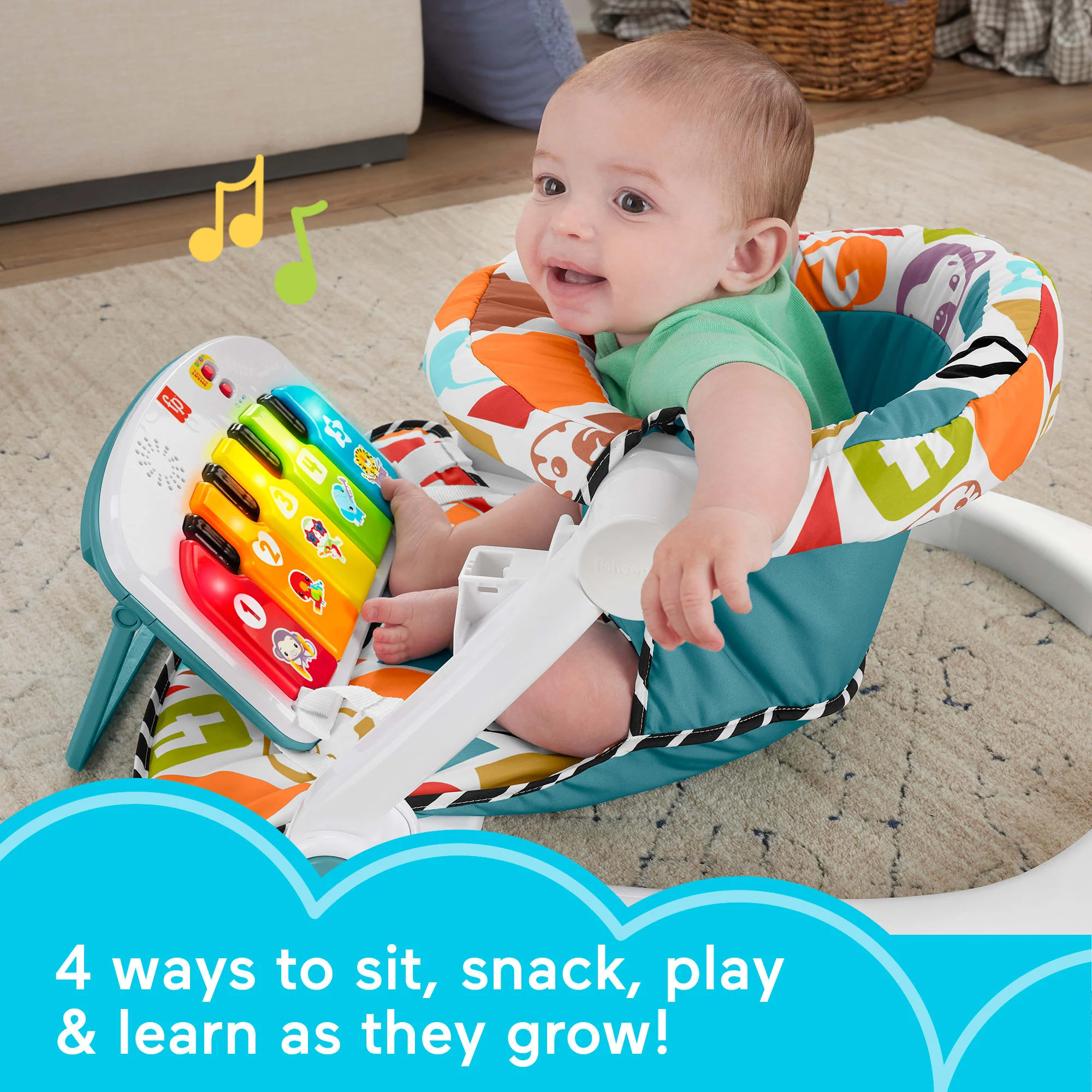 Fisher-Price Deluxe Kick & Play Sit-Me-Up Floor Seat Infant Chair With Piano Learning Toy