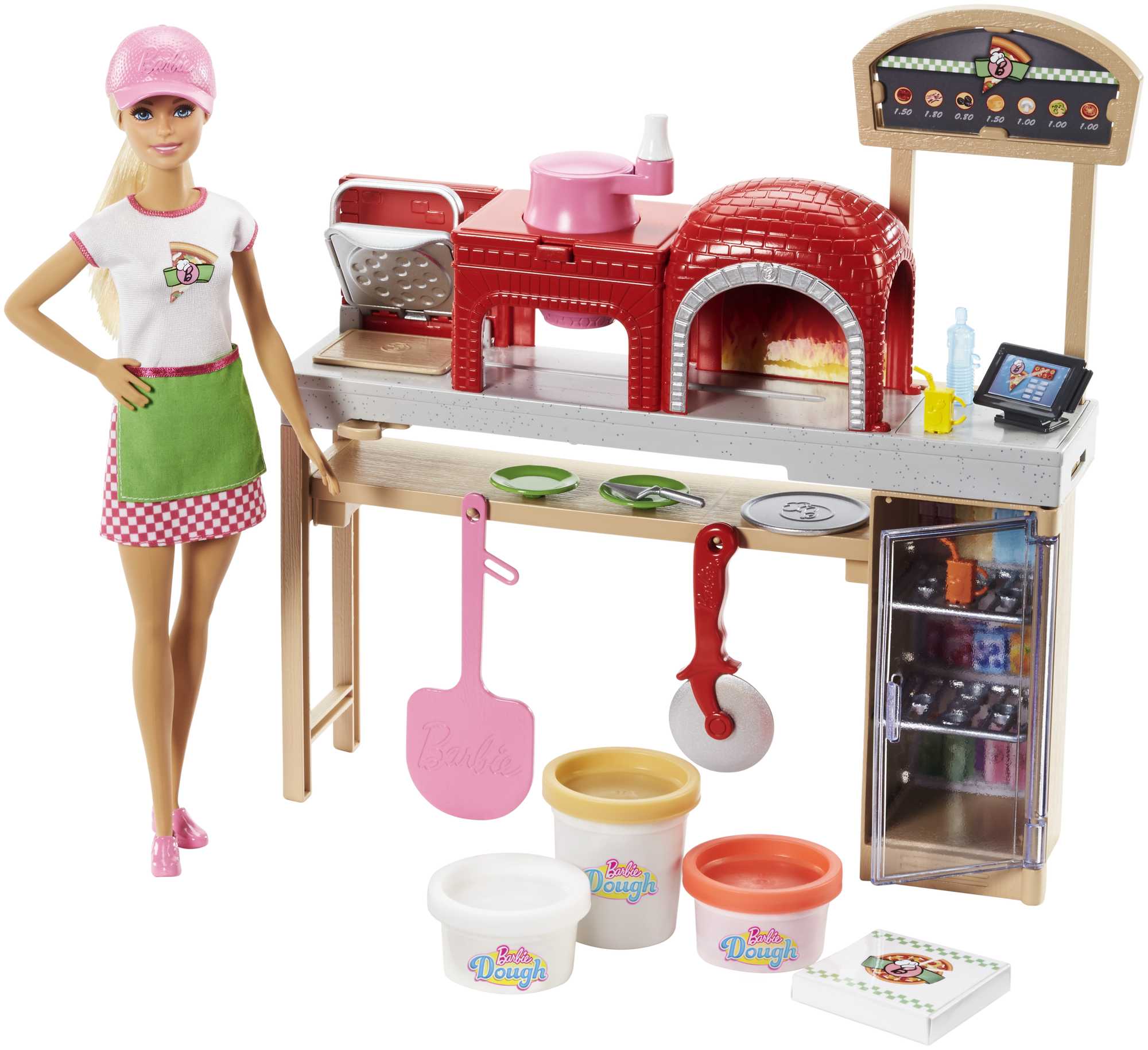Barbie Pizza Chef Doll & Playset, Toy Oven & Counter, With Molds, 3 Dough Colors & Accessories