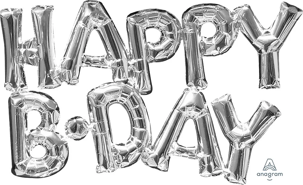 Anagram Happy Birthday Balloon Phrase Silver 56 inch Foil Balloon 1ct