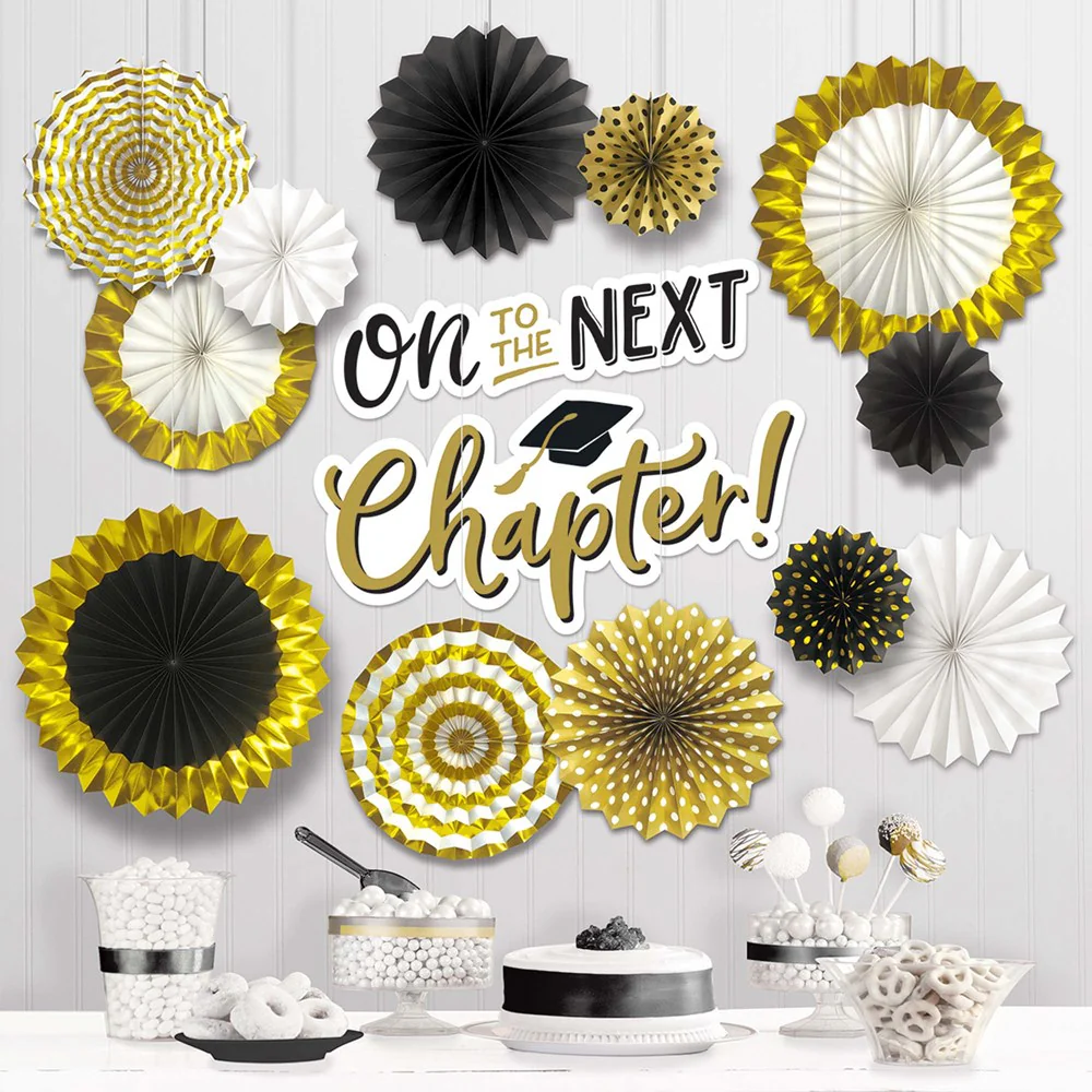 Graduation Deluxe Decorations Paper Fan Kit 1ct