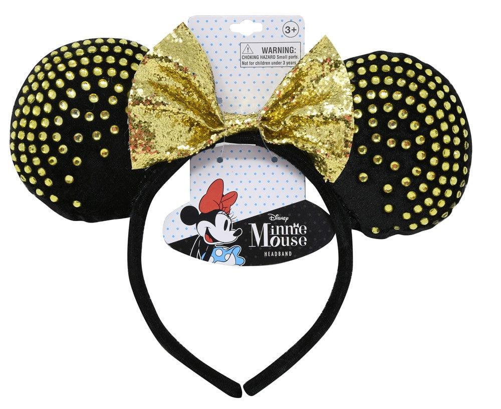 Minnie Ears Headband With Rhinestones Black With Gold 4x2x8