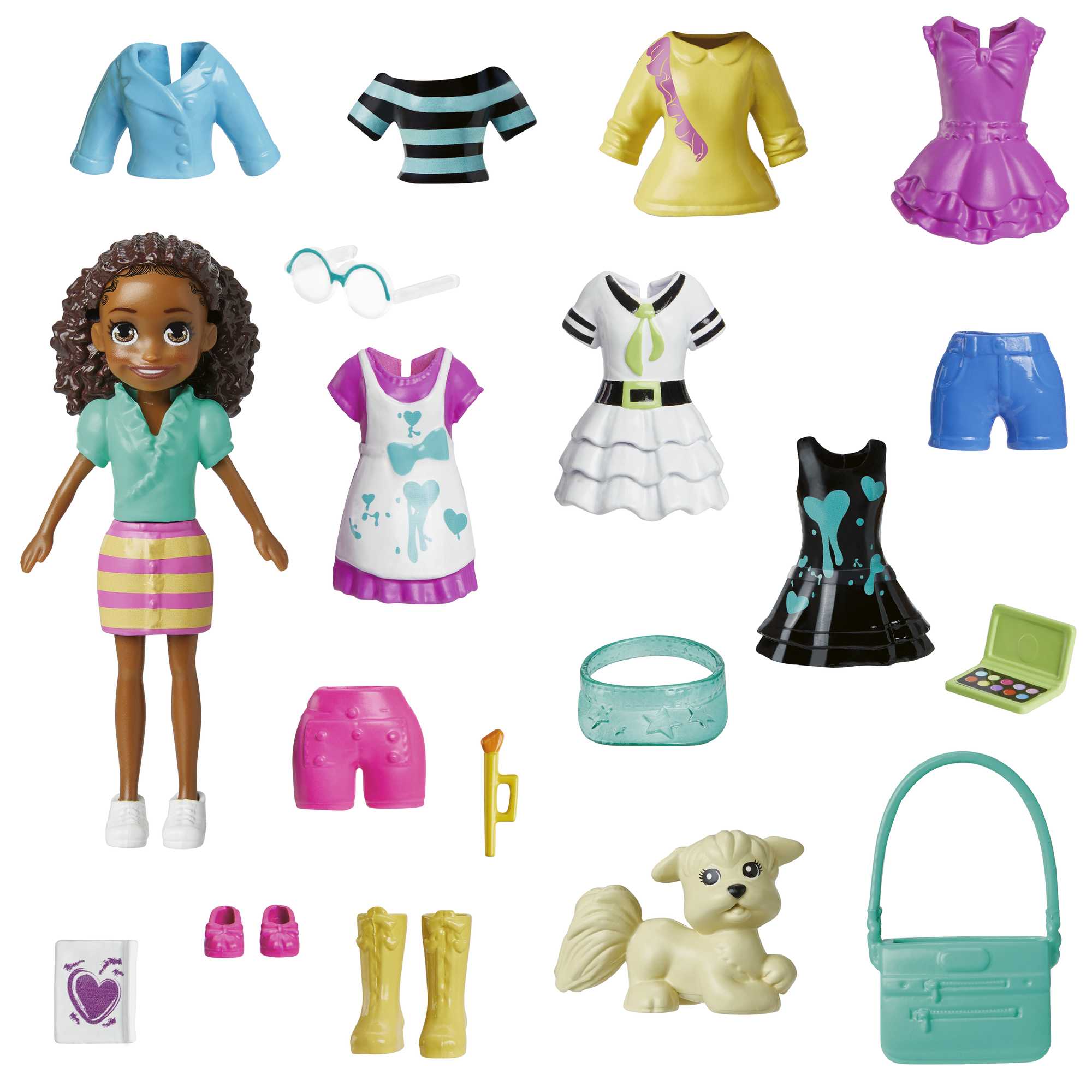 Polly Pocket Doll & 18 Accessories, Shani Art Studio Tinted-Transparent Pack