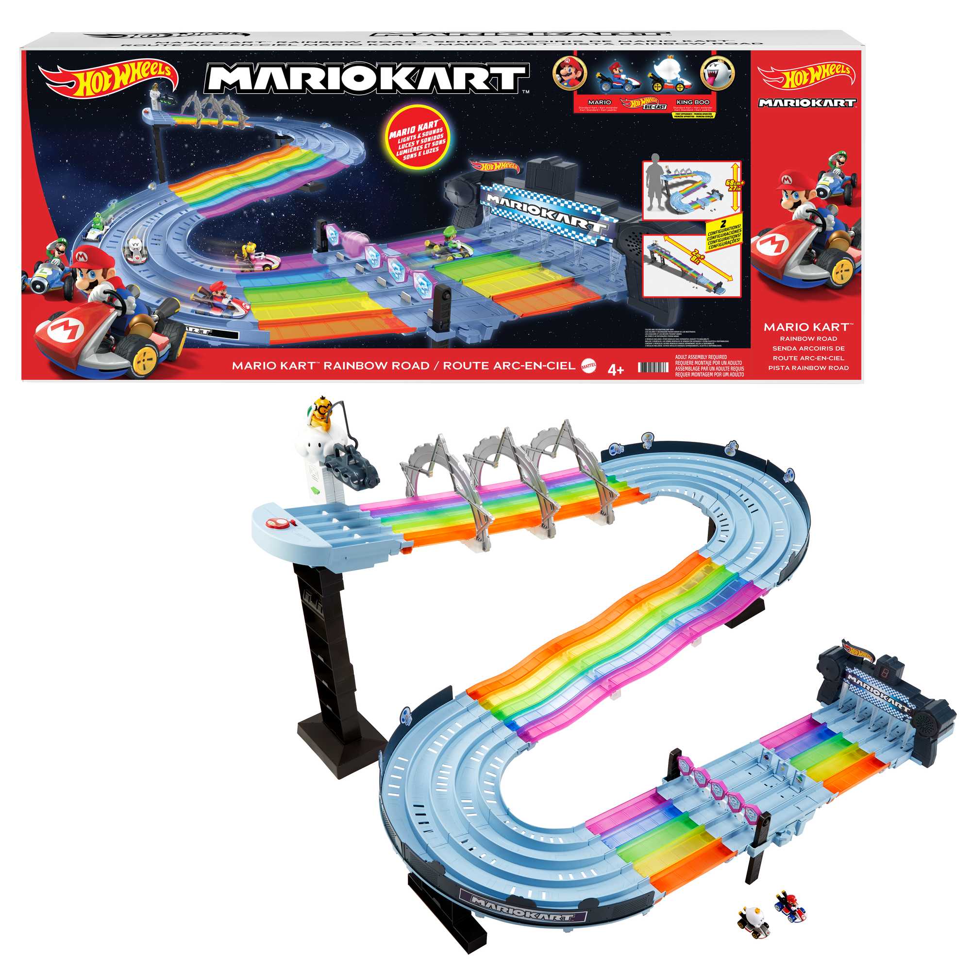 Hot Wheels Mario Kart Rainbow Road Raceway Set With 2 1:64 Scale Vehicles