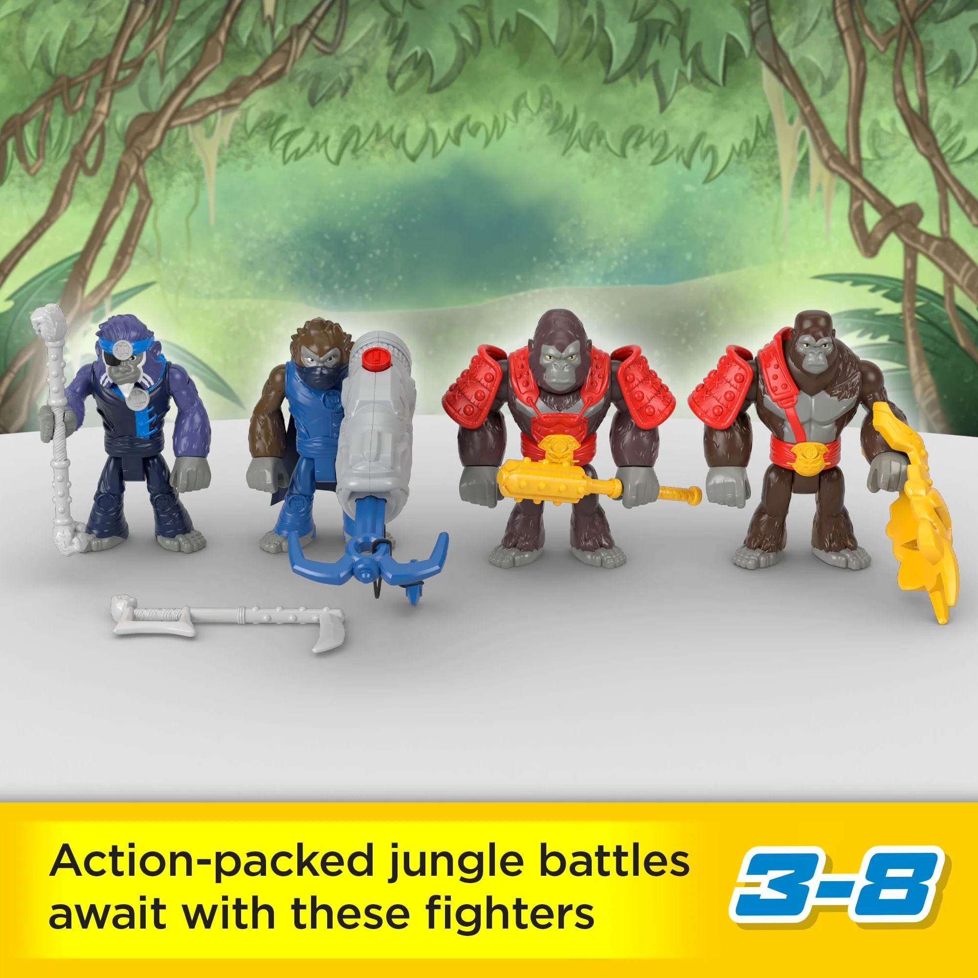 Imaginext Boss Level Gorilla vs Monkey Army Action Figure Set With Accessories, 9-Pack