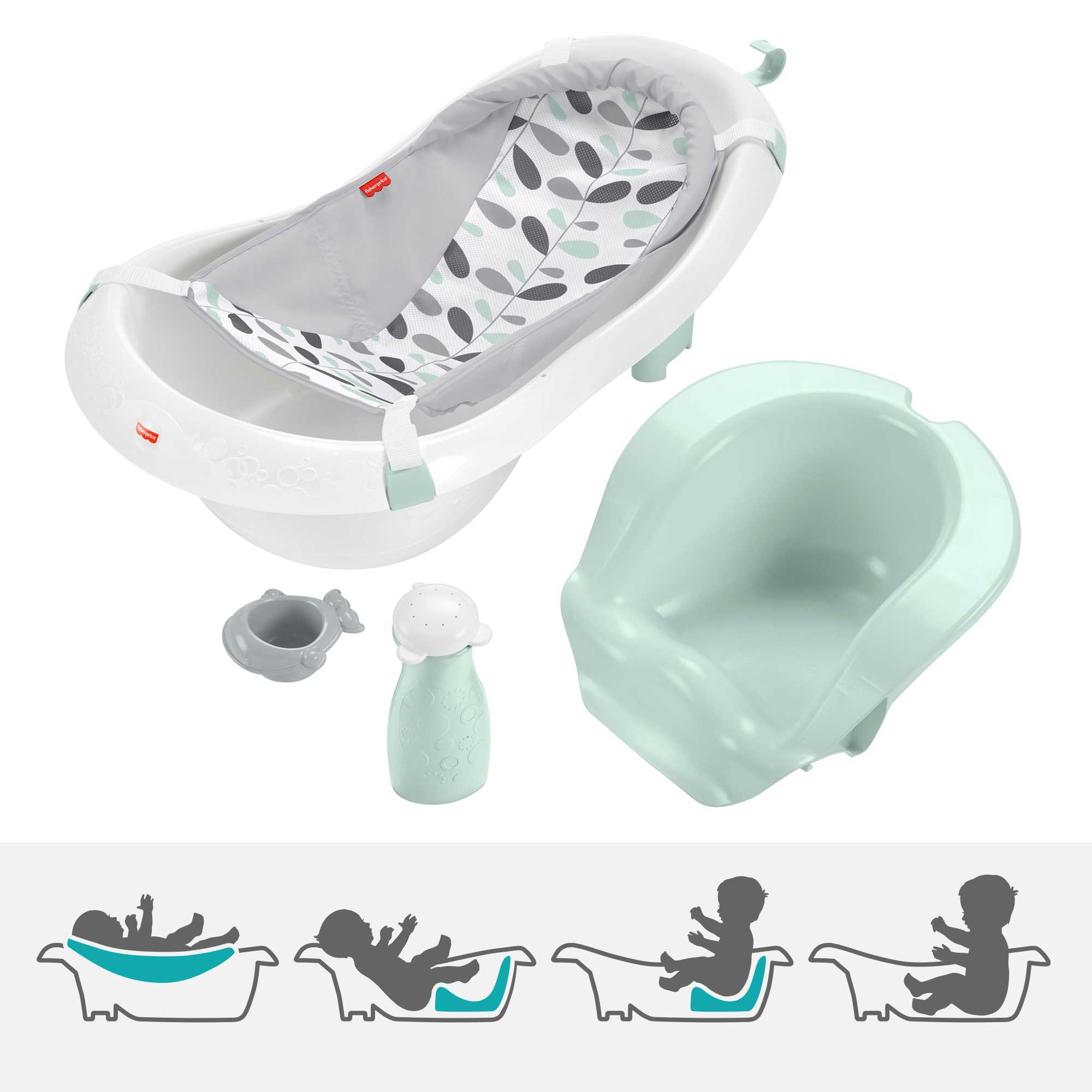 Fisher-Price 4-In-1 Sling 'n Seat Baby Bath Tub, Climbing Leaves