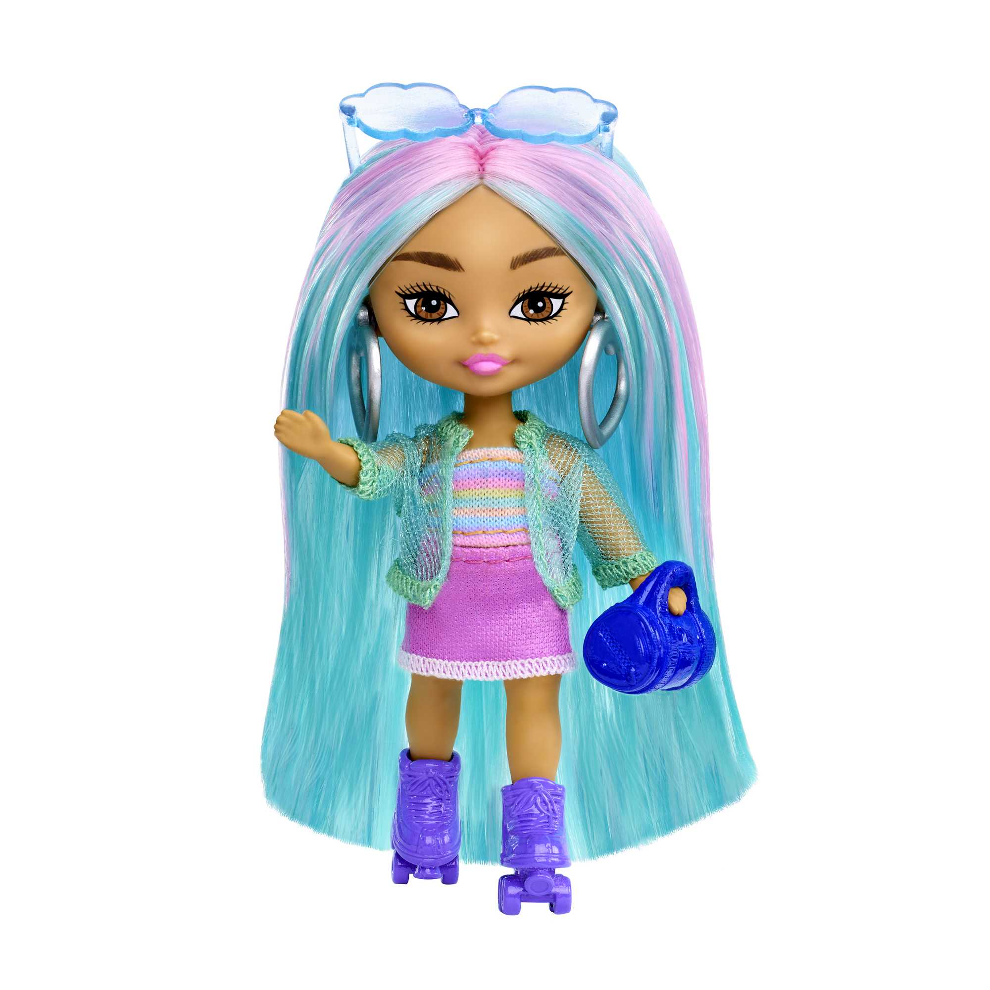 Barbie Extra Mini Minis Doll With Blue Hair, Accessories And Doll Stand, 3.25-Inch Collectible