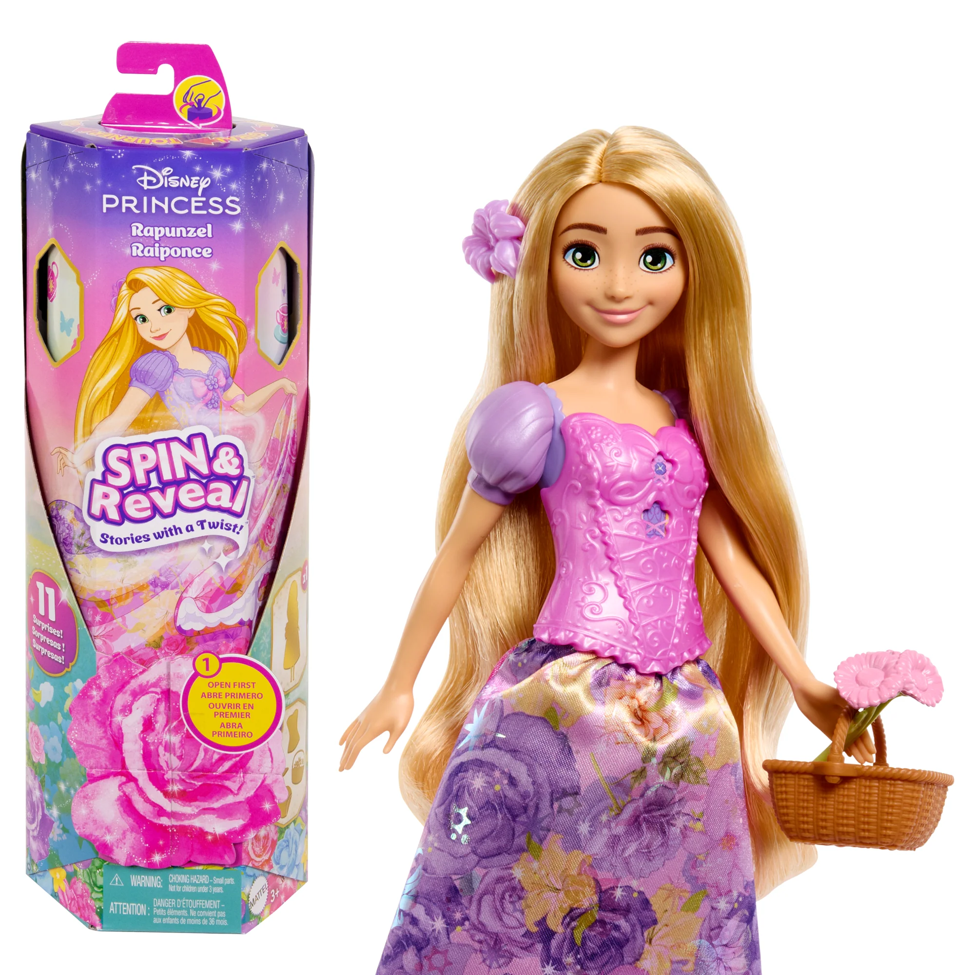 Disney Princess Spin & Reveal Rapunzel Fashion Doll & Accessories With 11 Surprises