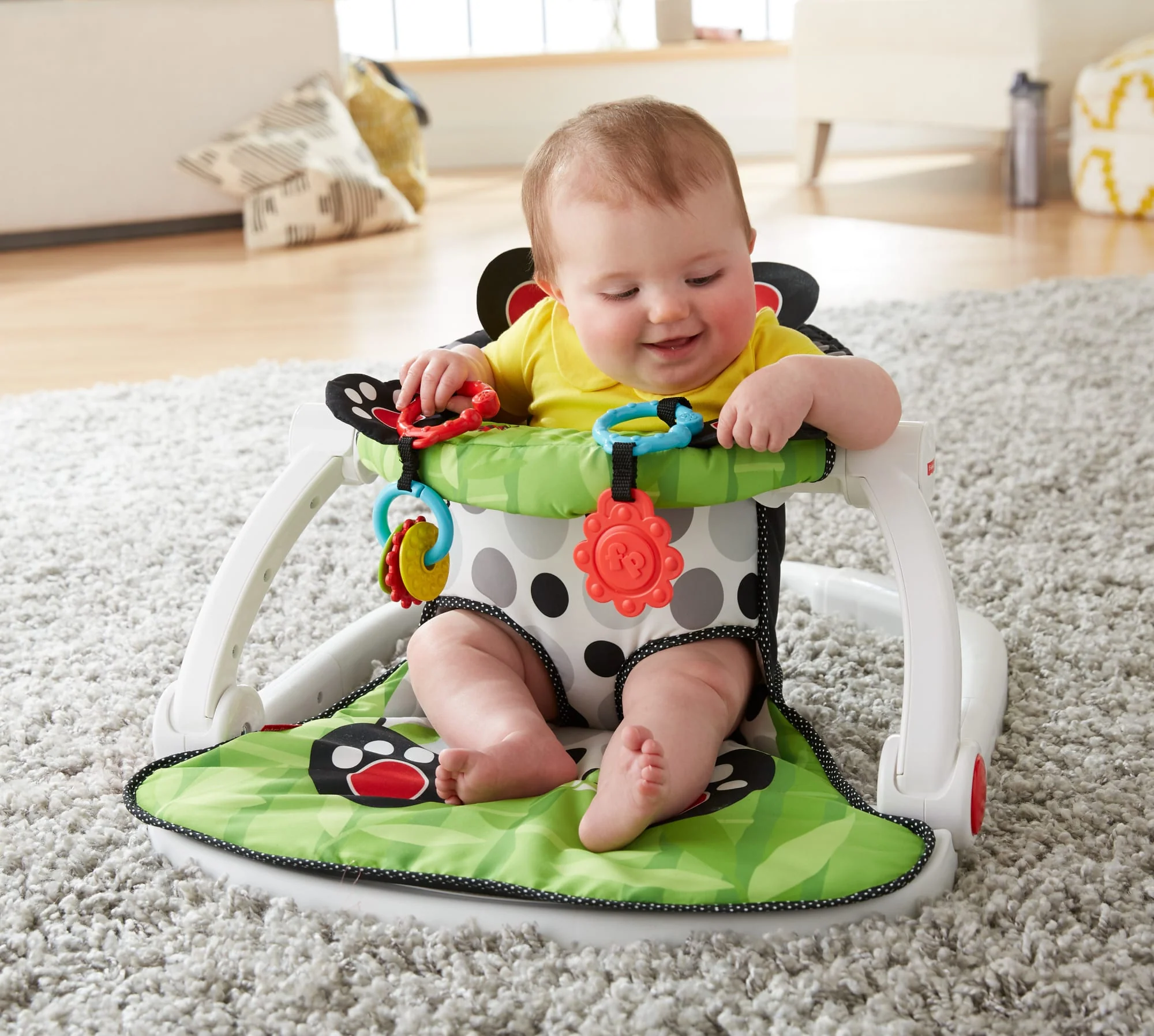 Fisher-Price Sit-Me-Up Floor Seat Portable Baby Chair With Toys Crinkle & Squeaker, Panda Paws