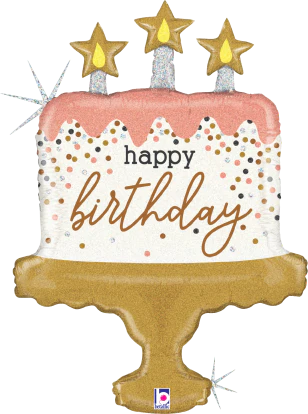 Betallic Birthday Cake Confetti 26 inch Shaped Foil Balloon Holographic Packaged 1ct