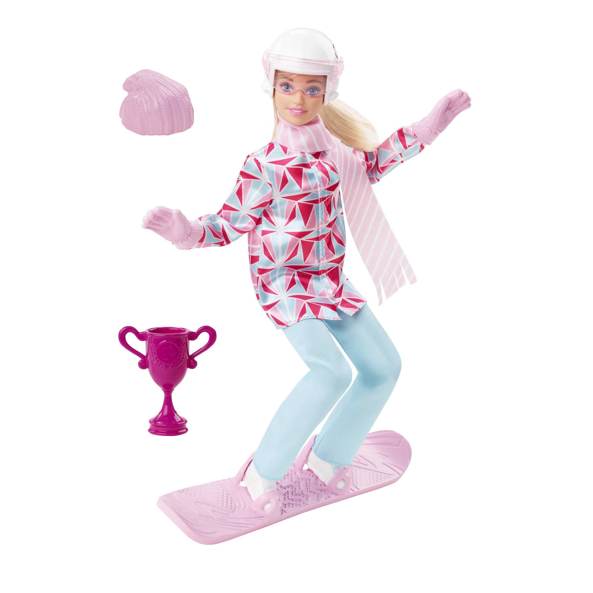 Barbie Winter Sports Snowboarder Blonde Doll With Jacket, Pants, Scarf, Helmet, Snowboard & Trophy, 3 & Up