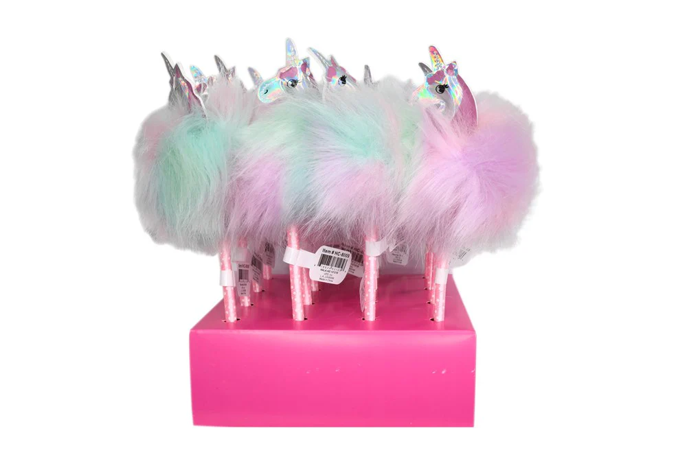 Unicorn Iridescent Fluff Ball Pen 16pc