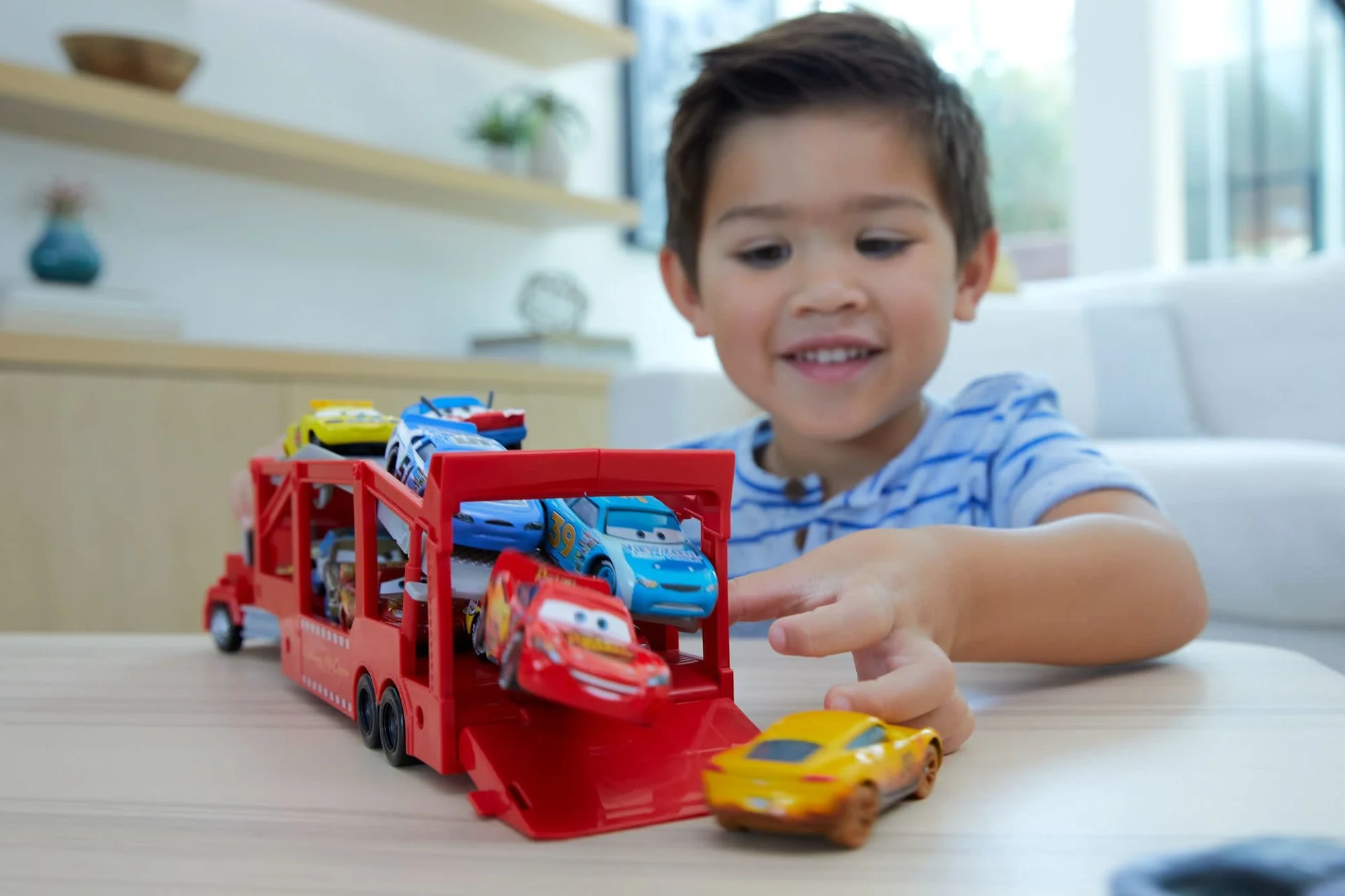 Disney And Pixar Cars Mack Hauler Truck With Ramp, 13-Inch 12-Car Carrier