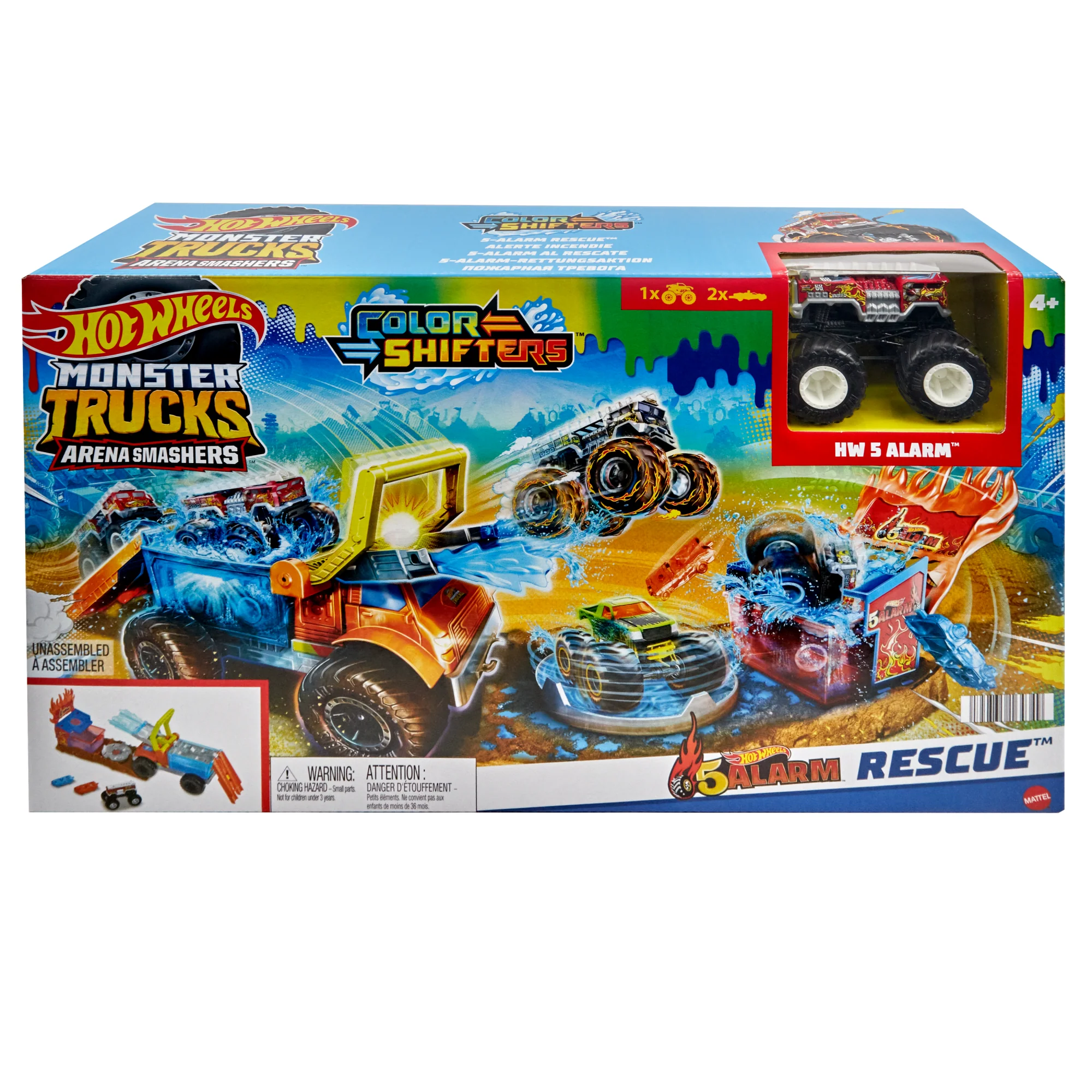 Hot Wheels® Coffret Monster Trucks Arena Smashers Color Shifters Véhicule de Secours 5 Alarm
