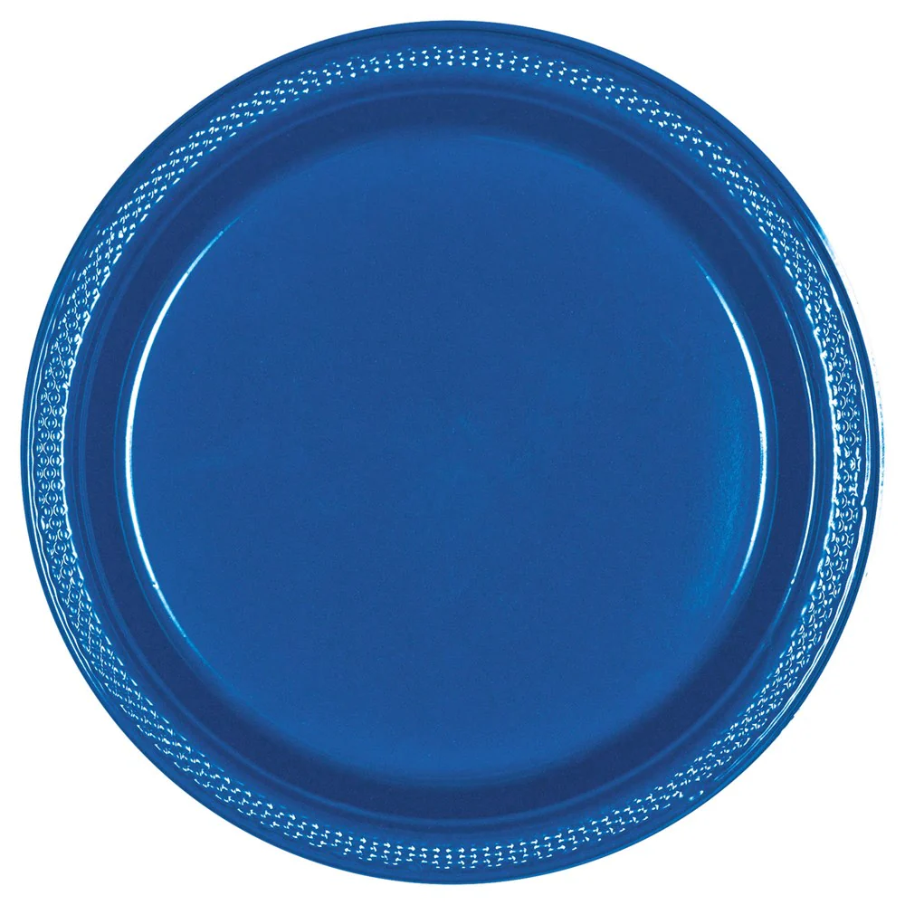 Round Plastic Plates Bright Royal Blue 10 inch 20ct