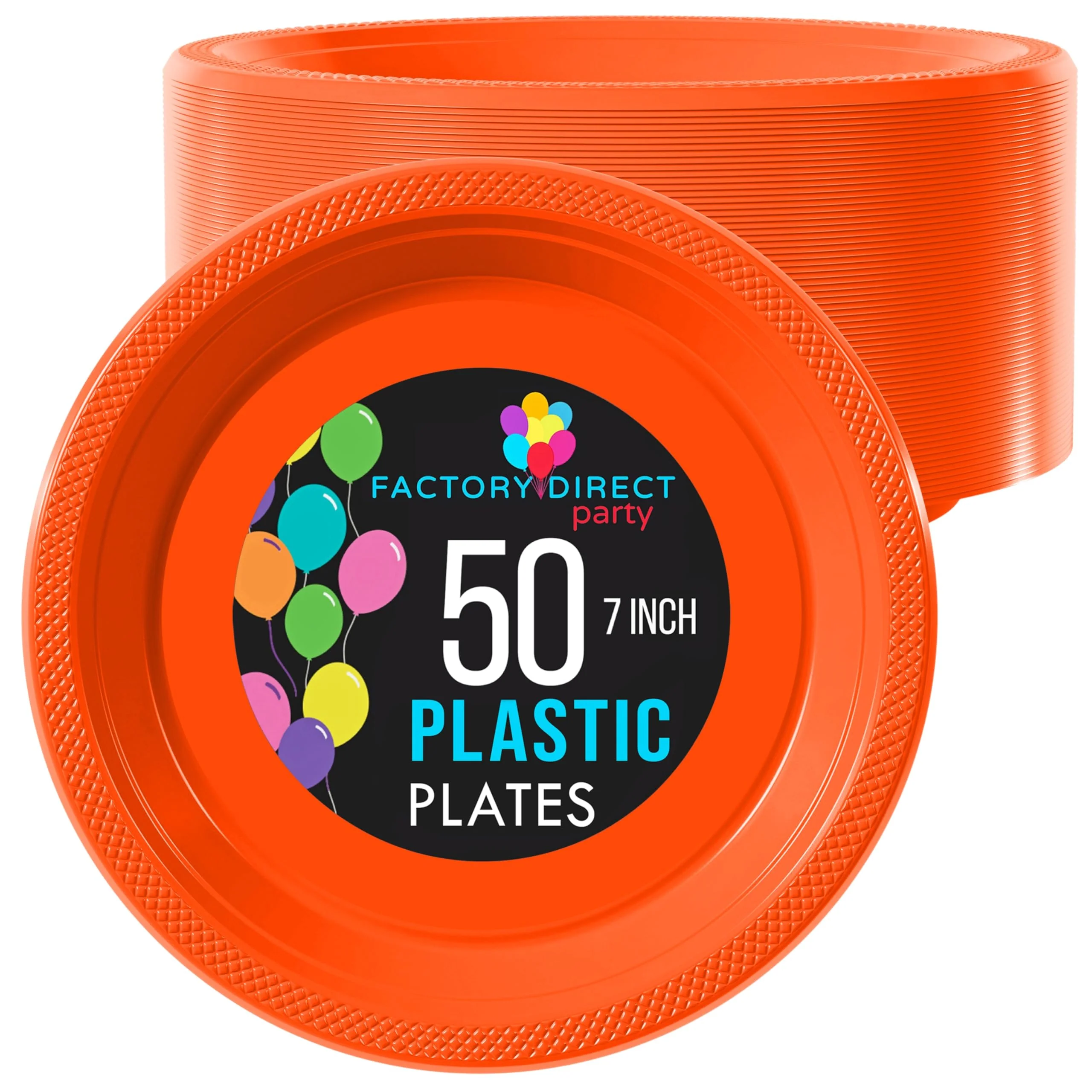 7 In. Orange Plastic Plates | 50 Count