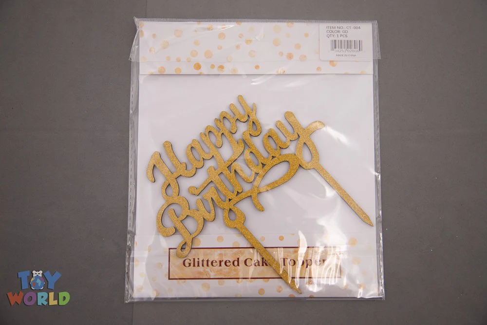 Cake Topper Happy Birthday Glittered Gold