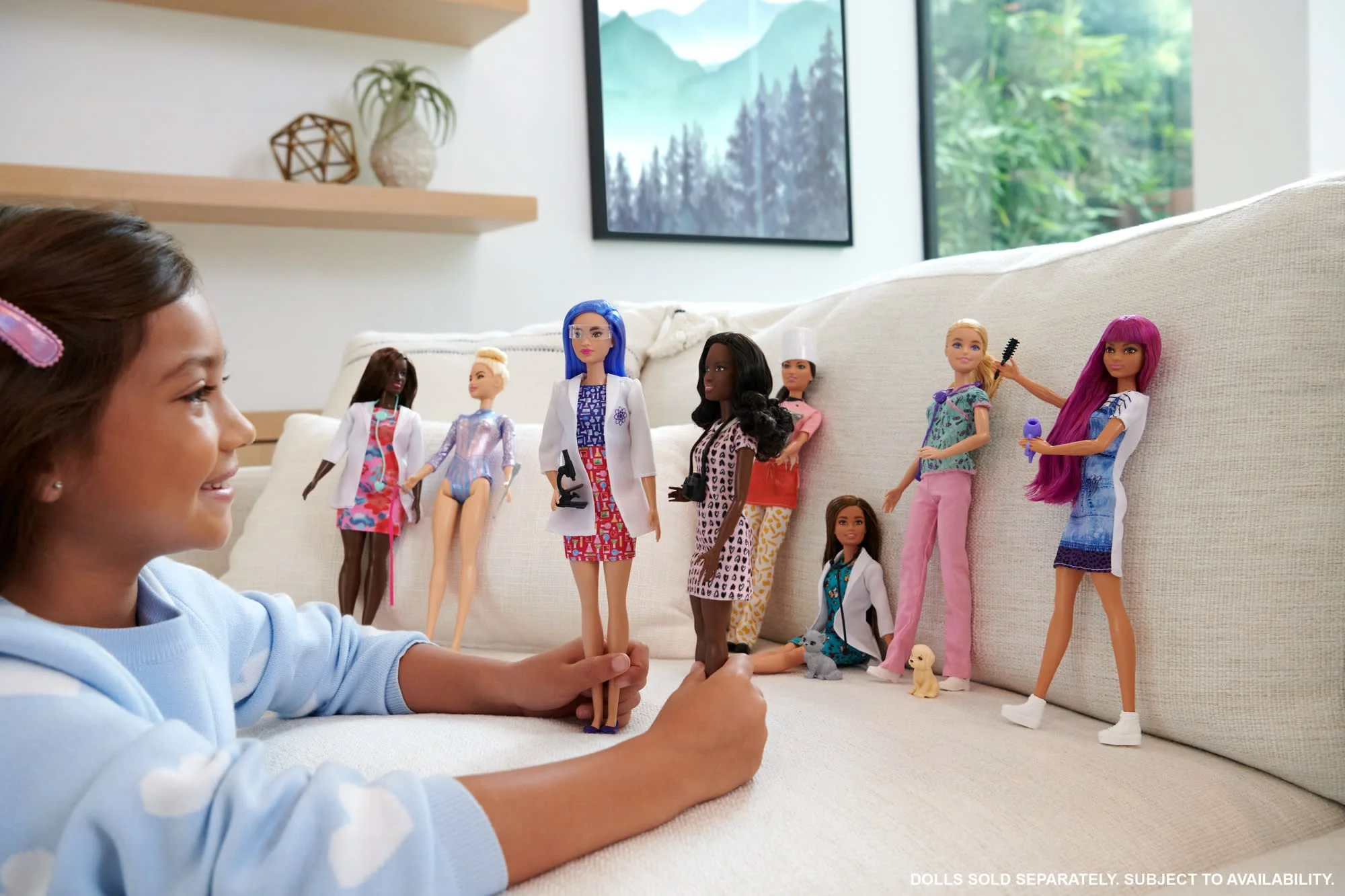 Barbie Scientist Doll (12 Inches), Blue Hair, Color Block Dress, Lab Coat & Flats, Microscope Accessory