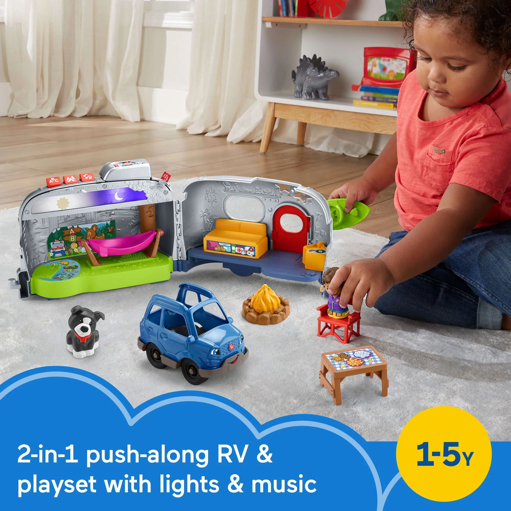 Fisher-Price Little People Light-Up Learning Camper Electronic Toy Rv For Toddlers, 8 Pieces