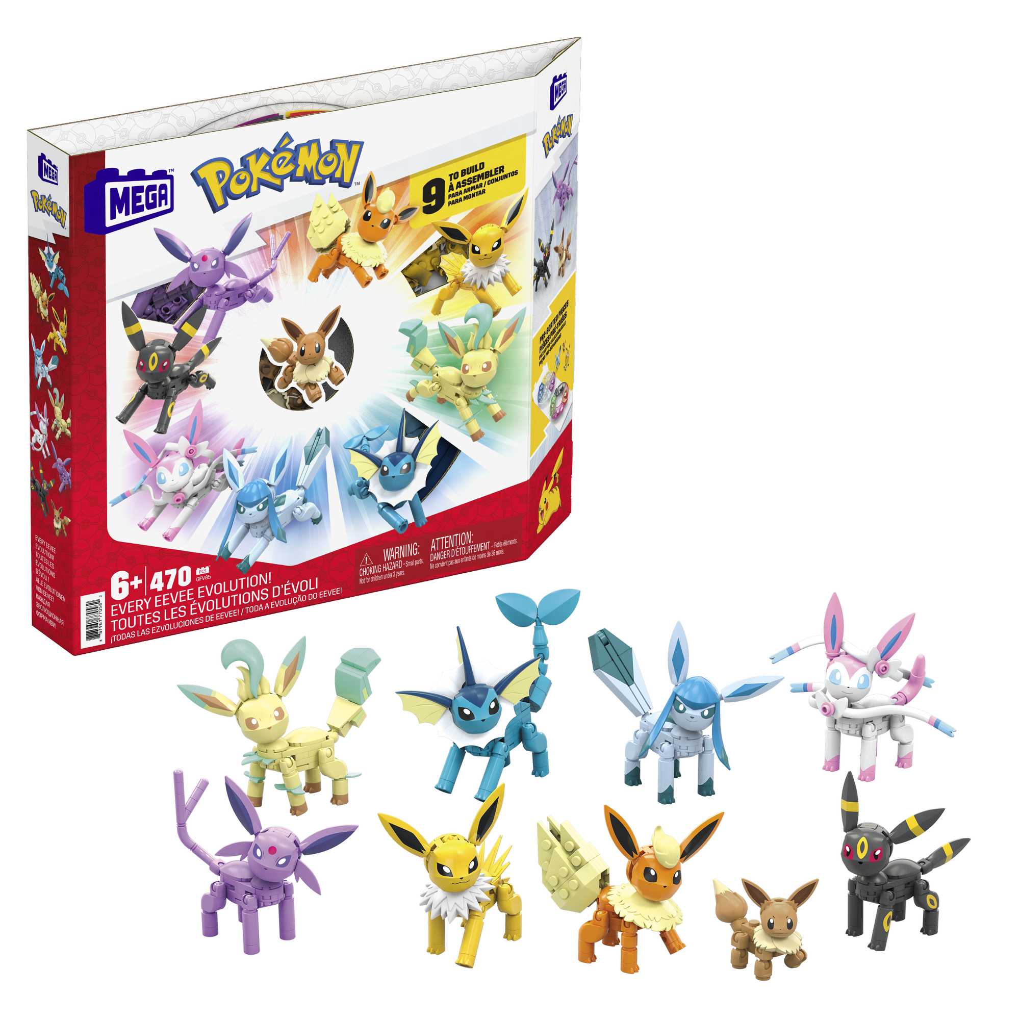 MEGA Pokémon Action Figure Building Toys For Kids, Every Eevee Evolution With 470 Pieces, 9 Poseable Characters, Gift Idea