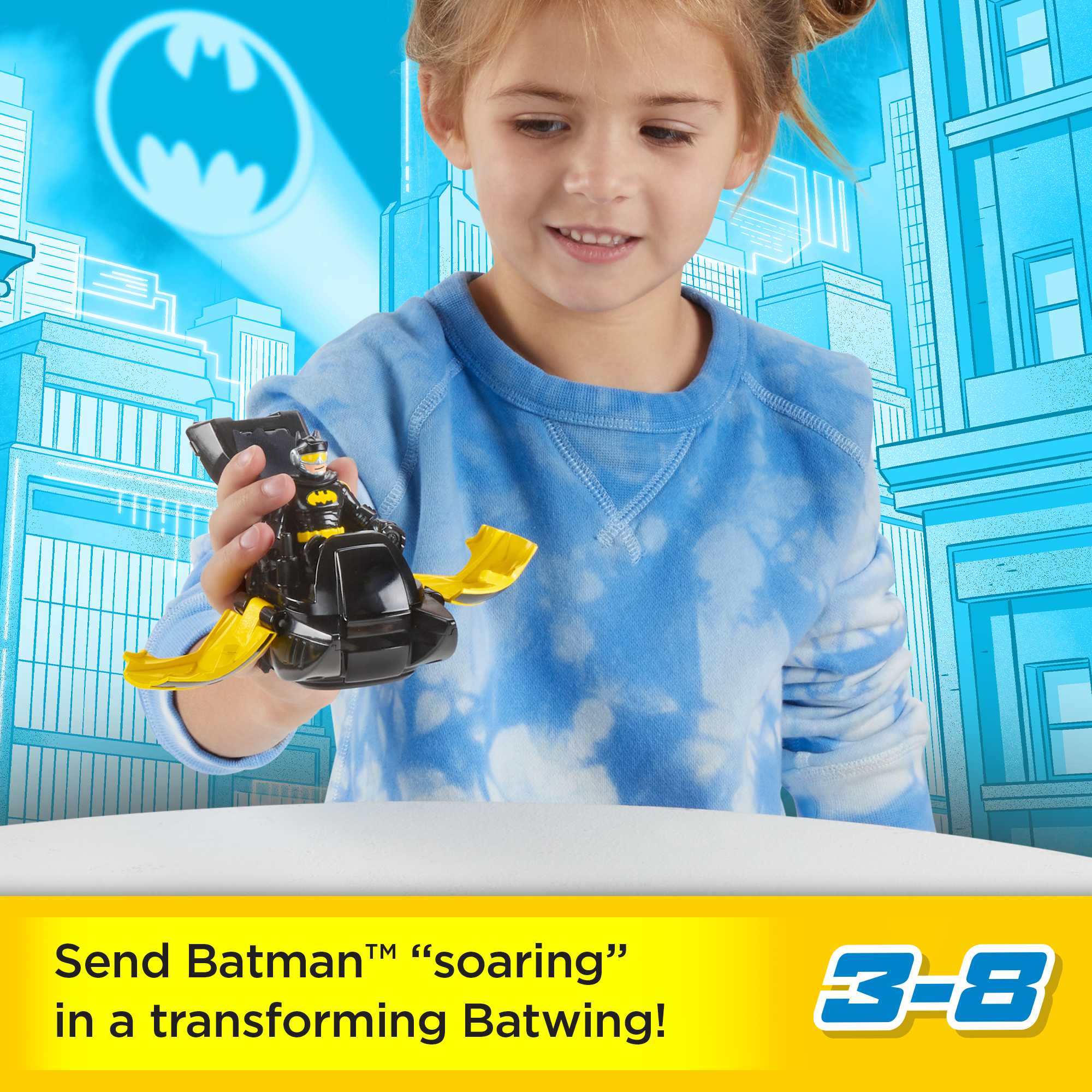 Imaginext DC Super Friends Batman & Batwing, Head Shifters, 4-Piece Figure & Vehicle Set For Kids