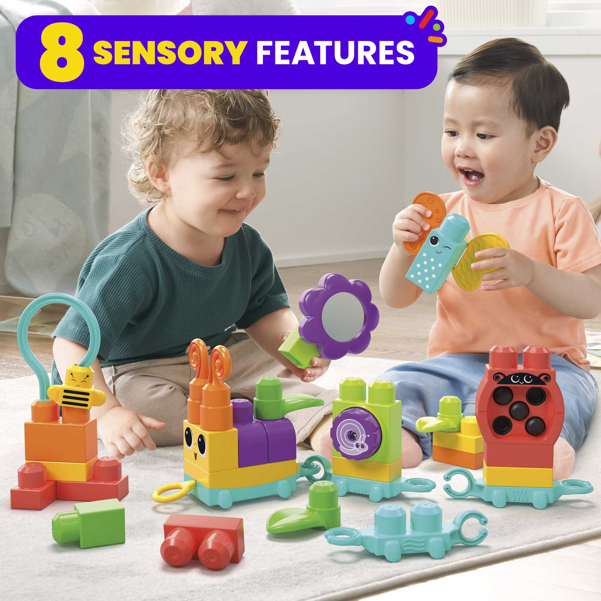 MEGA BLOKS Fisher-Price Sensory Toy Blocks Move N Groove Caterpillar (24 Pieces) For Toddler