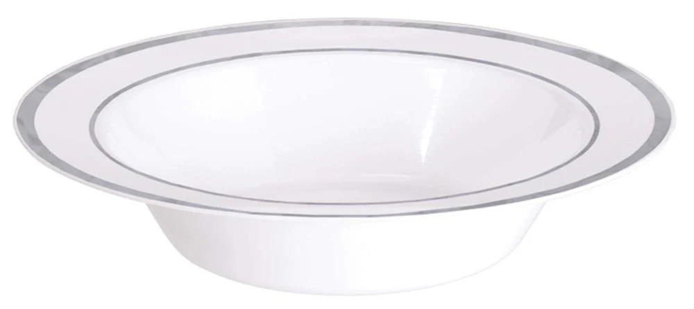 White Premium Plastic Bowls with Silver Trim 12 ounce 10ct