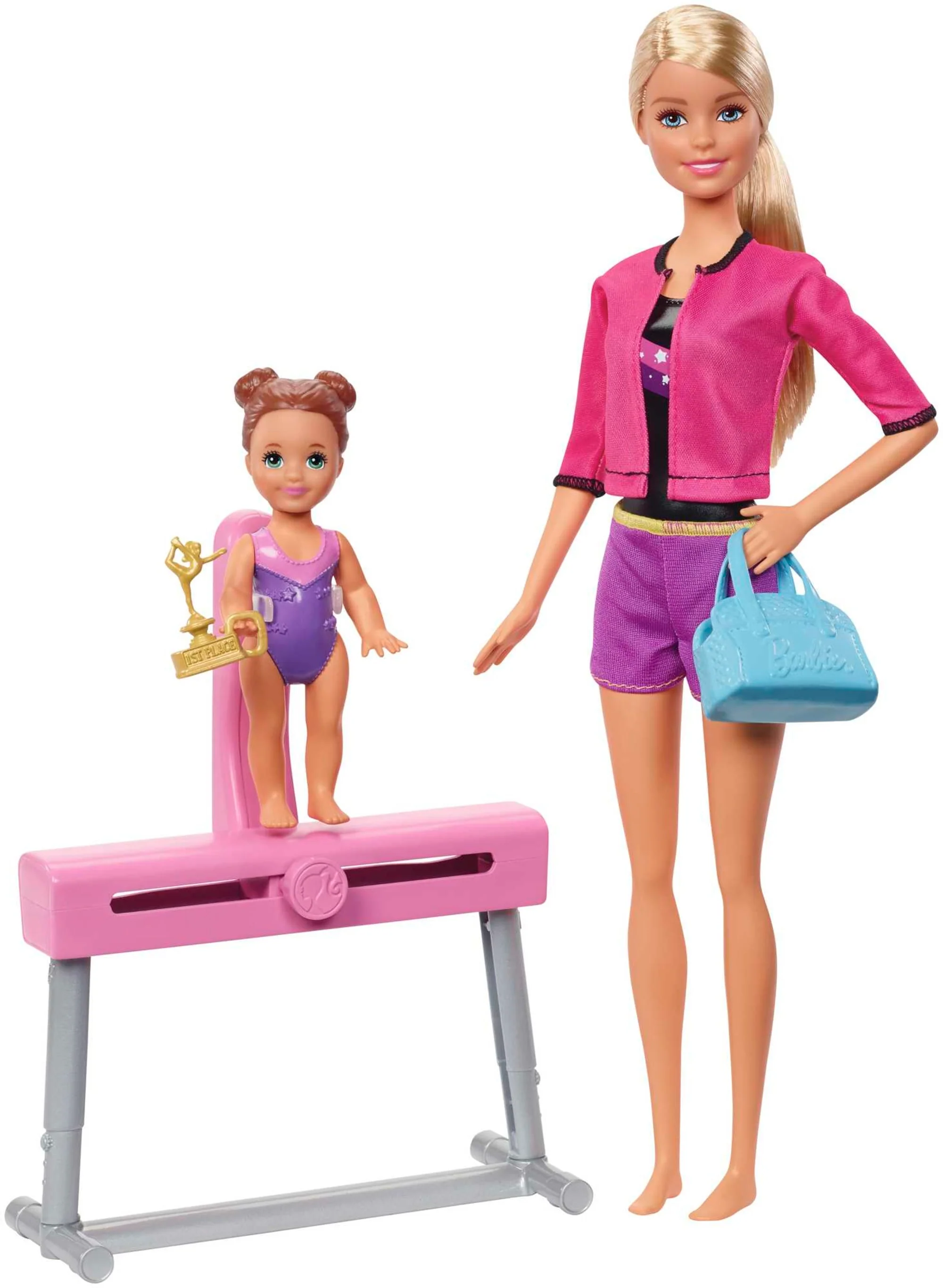 Barbie Gymnastics Coach & Student Balance Beam Blonde Doll Playsets