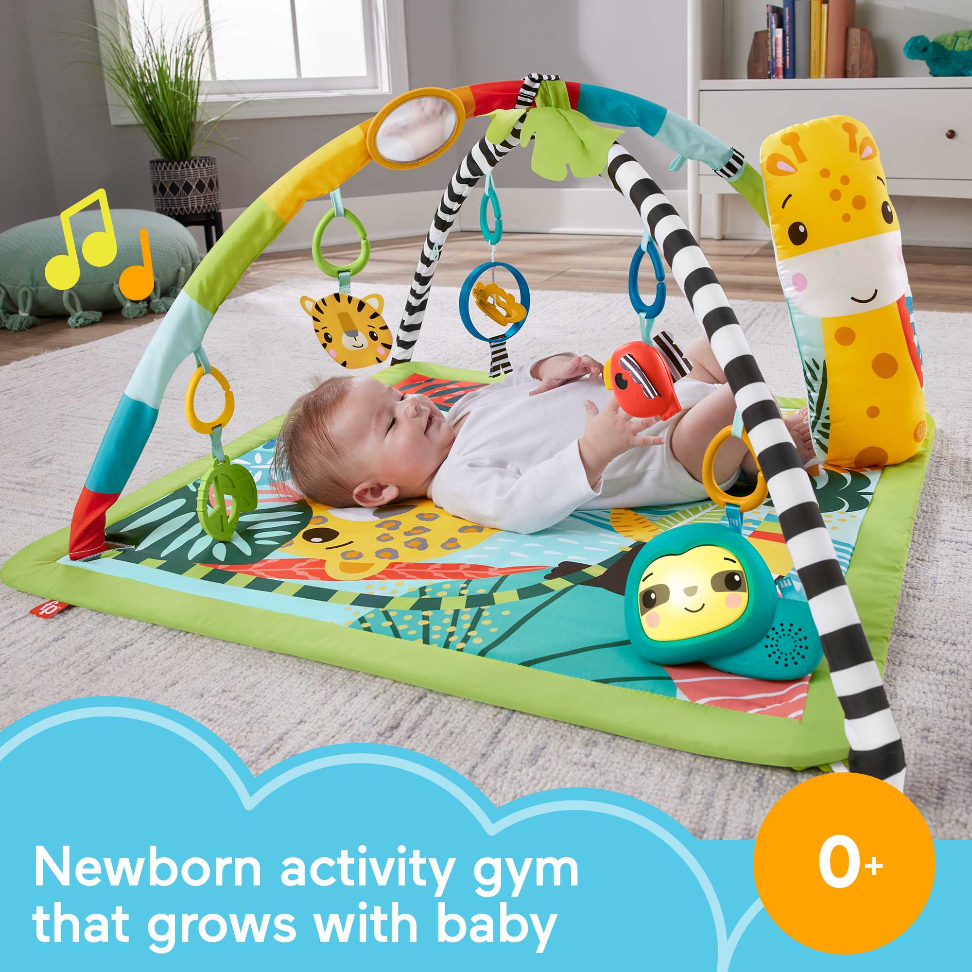 Fisher-Price 3-In-1 Rainforest Sensory Gym Tummy Wedge With 6 Baby Toys Newborn To Toddler