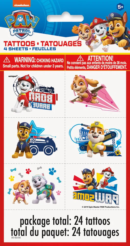 Paw Patrol Tattoo Sheet 24ct