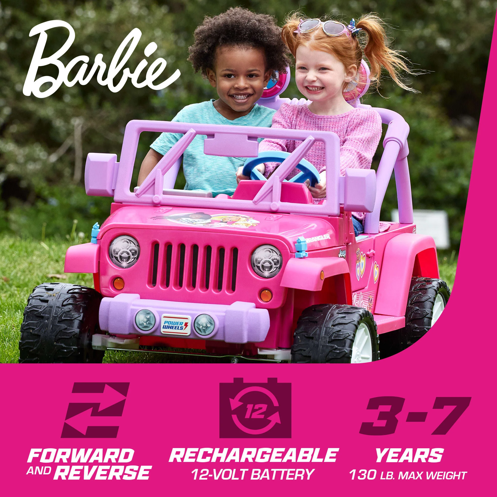 Power Wheels Barbie Jeep Wrangler Ride-On Toy With Music, Battery-Powered Preschool Toy
