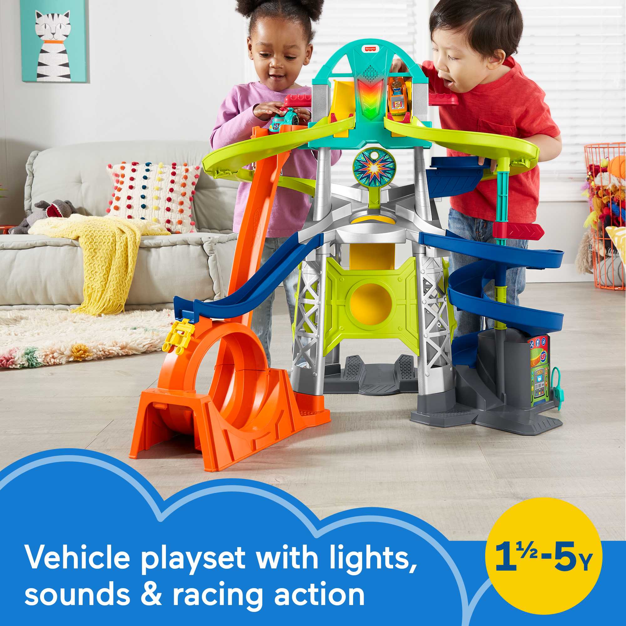 Fisher-Price Little People Launch & Loop Raceway Toddler Toy Car Playset With Lights & Sounds