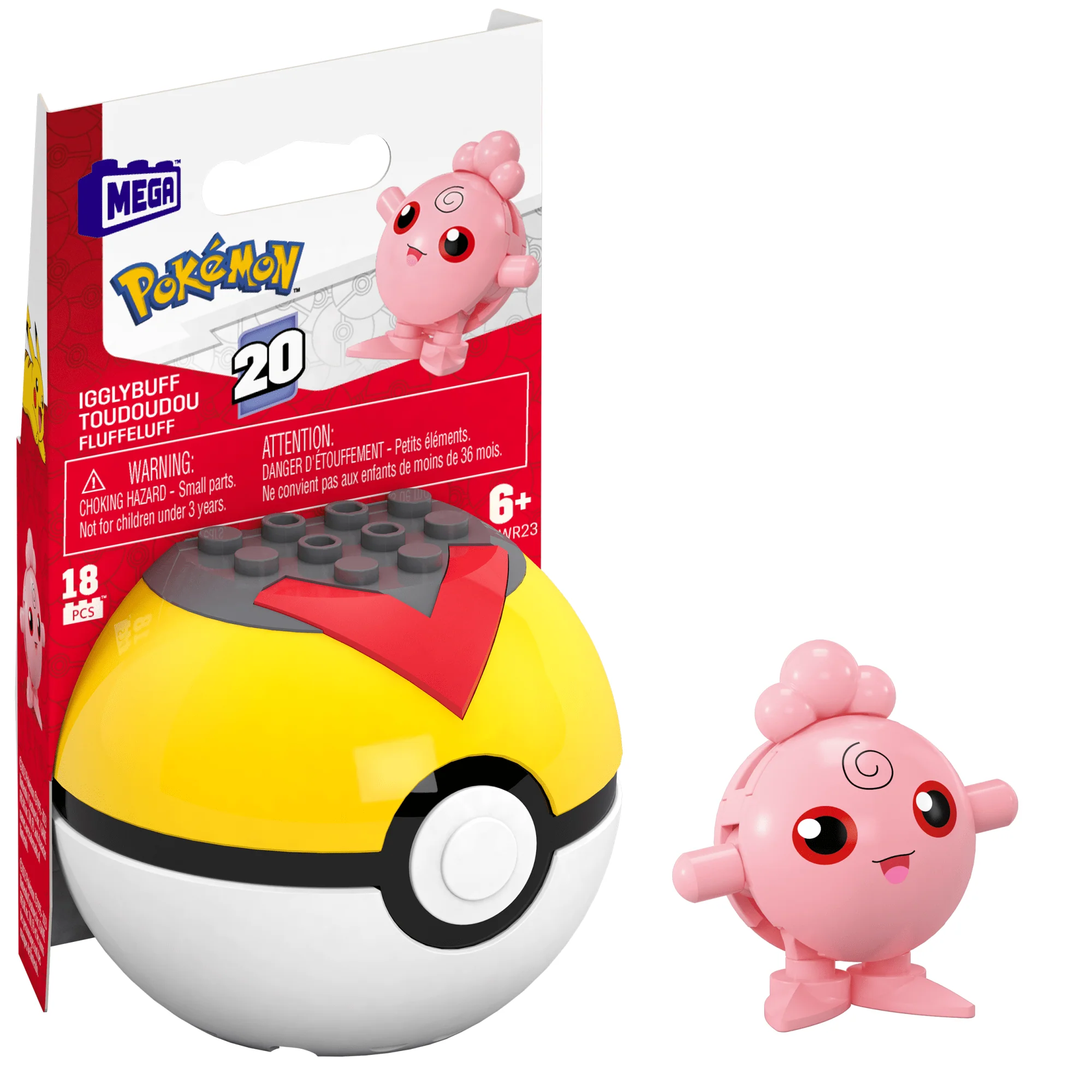 MEGA Pokémon Igglybuff Building Toy Kit, Poseable Action Figure (18 Pieces) For Kids