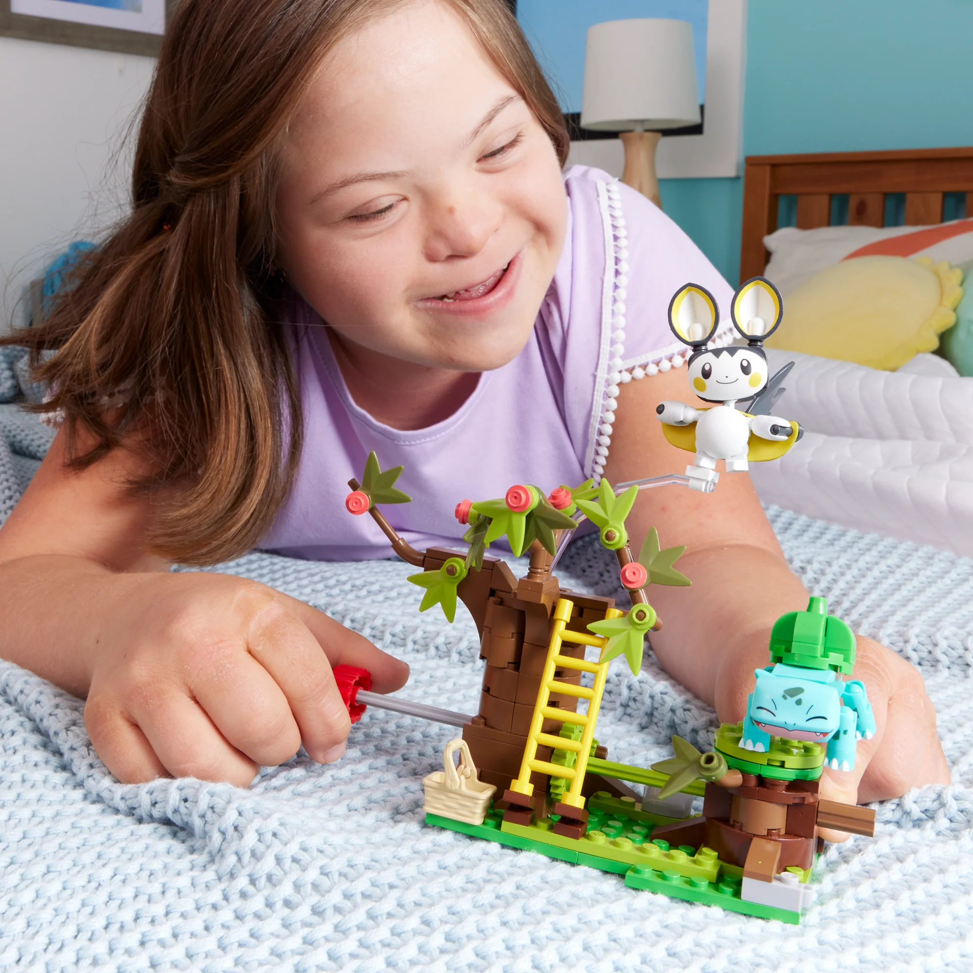 MEGA Pokémon Emolga And Bulbasaur's Charming Woods Building Toy Kit (194 Pieces) For Kids
