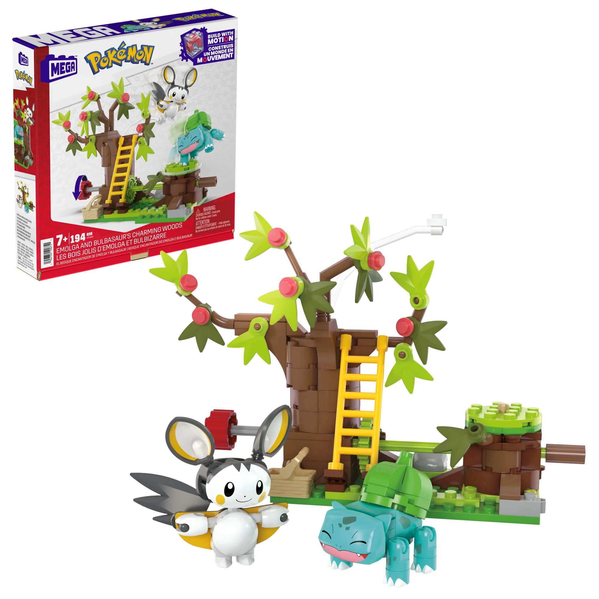 MEGA Pokémon Emolga And Bulbasaur's Charming Woods Building Toy Kit (194 Pieces) For Kids