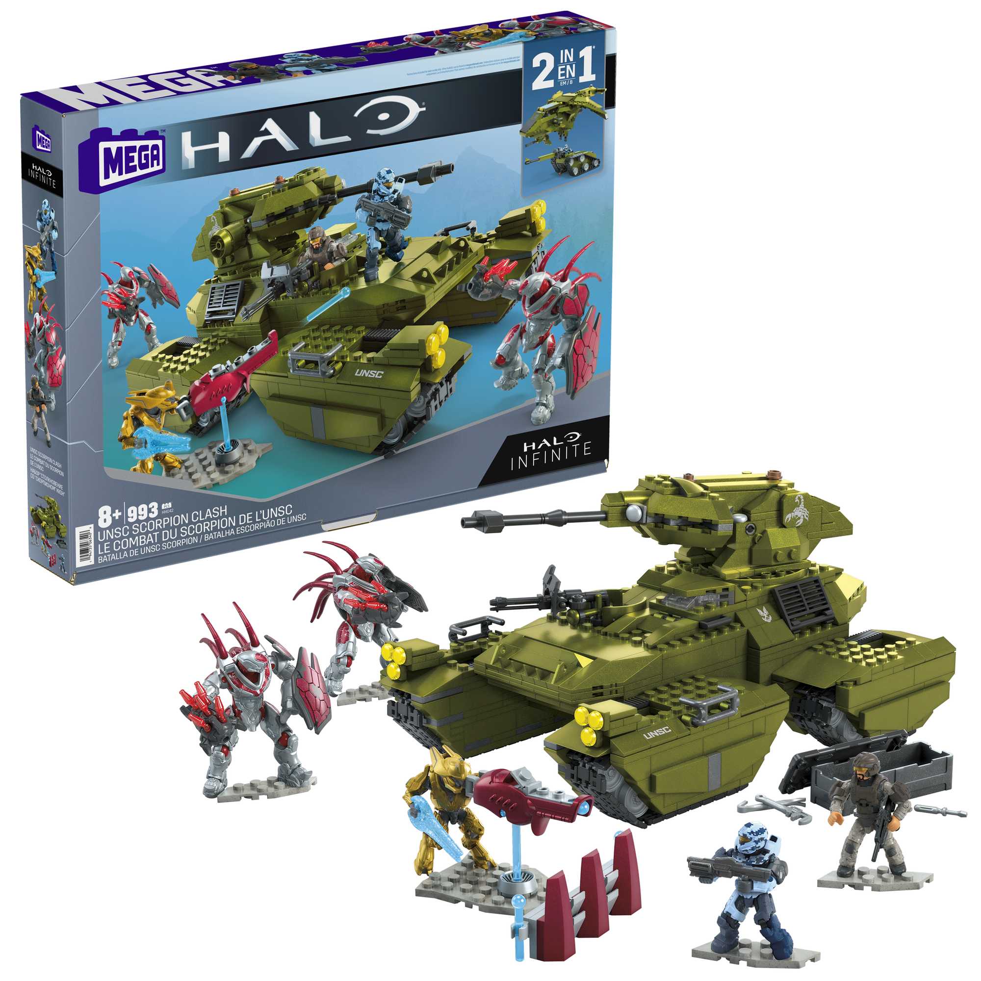 MEGA Halo UNSC Scorpion Clash Tank Building Kit With 5 Micro Action Figures (993 Pieces)