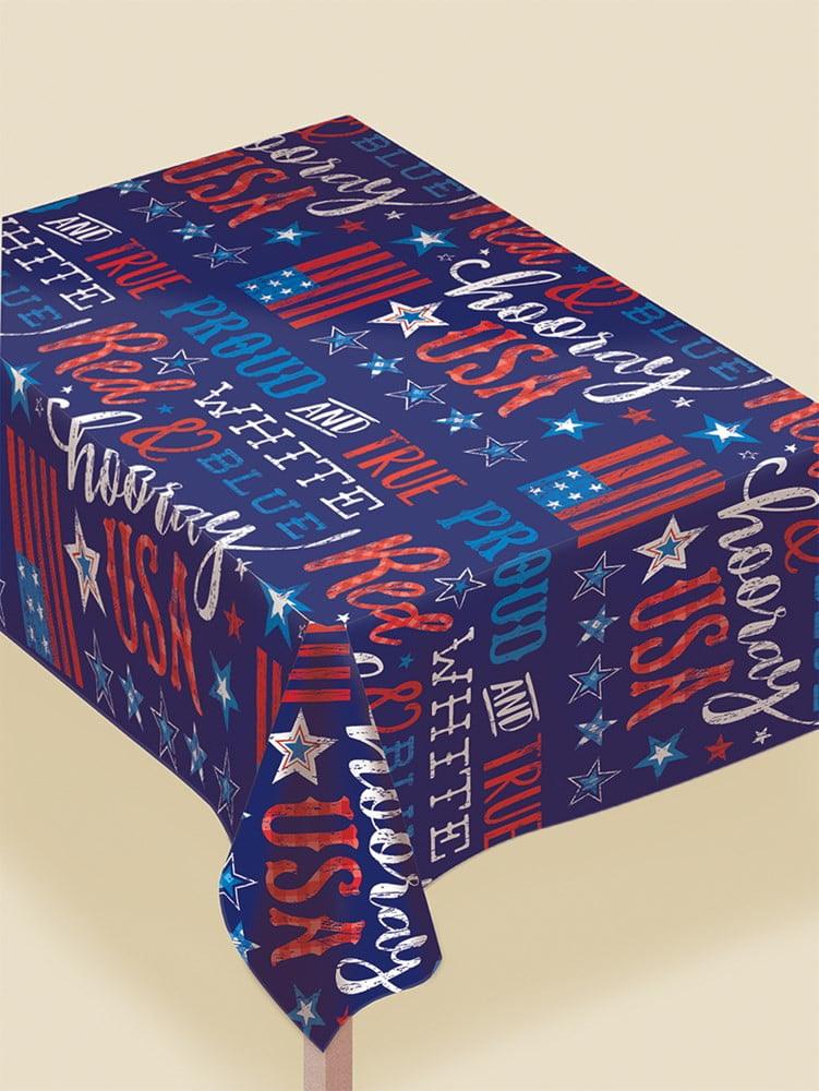 Patriotic Proud and True Flannel Back Tablecover 52 inch x 70inch 1ct