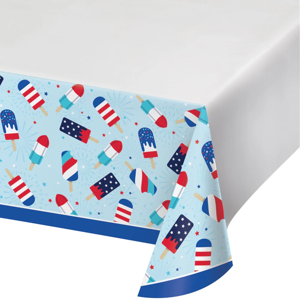 Patriotic Popsicles Paper Tablecover Border Print 54in x 102in 1ct