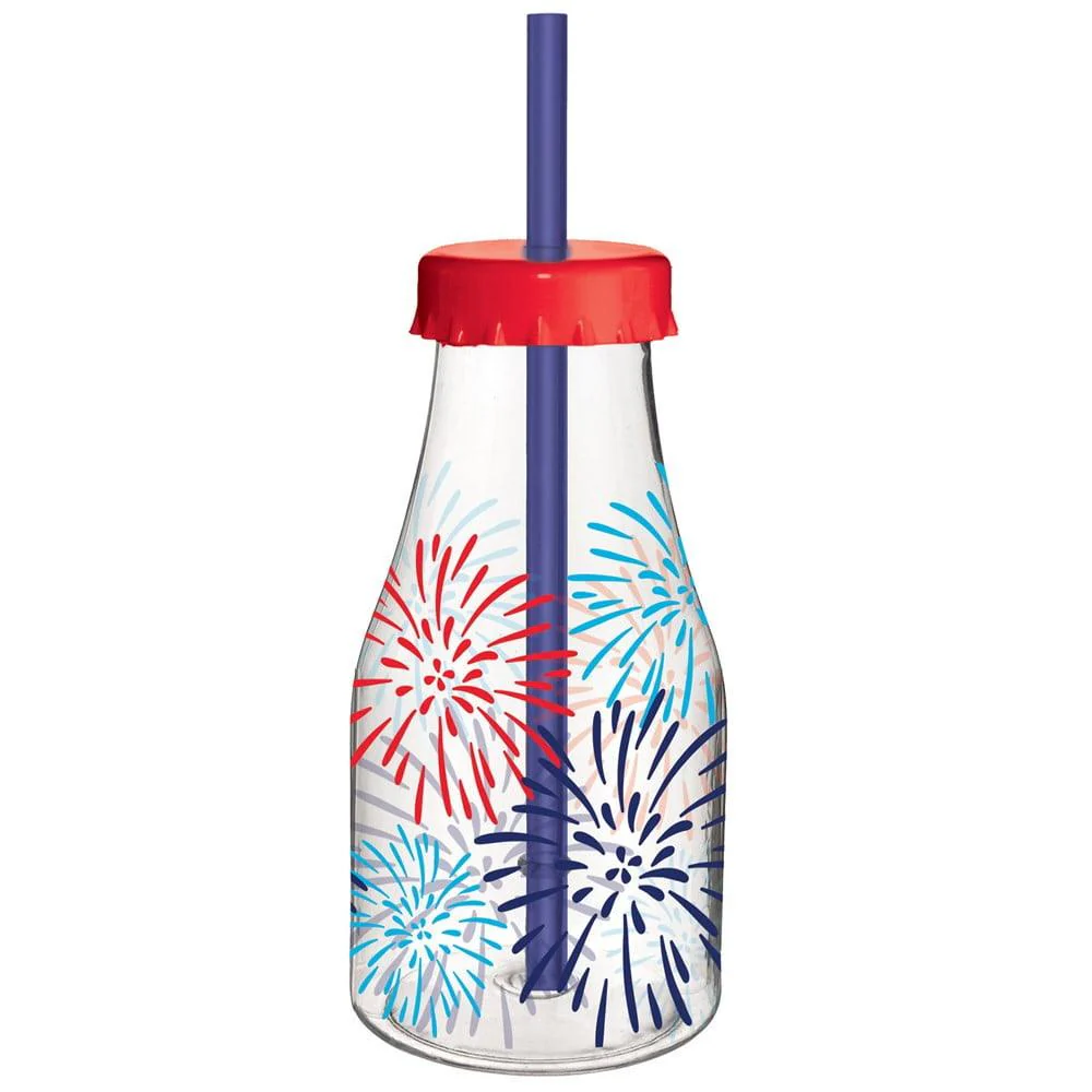 Patriotic Plastic Bottle with Straw