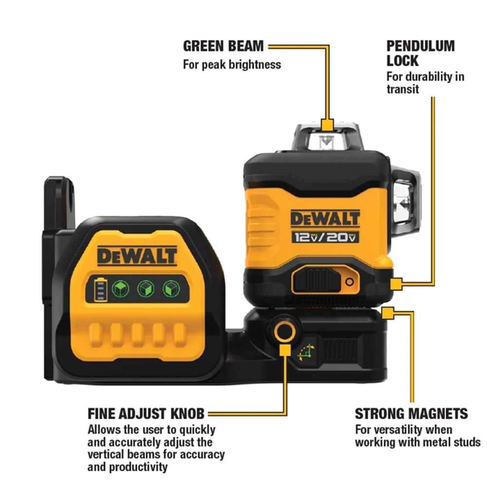 DeWALT DCLE34030GB 20V 3 x 360 Cordless Lithium-Ion Green Laser - Bare Tool