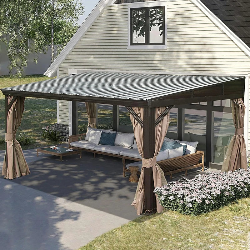 Wall-Mounted Hardtop Gazebo with Drainage Gutters