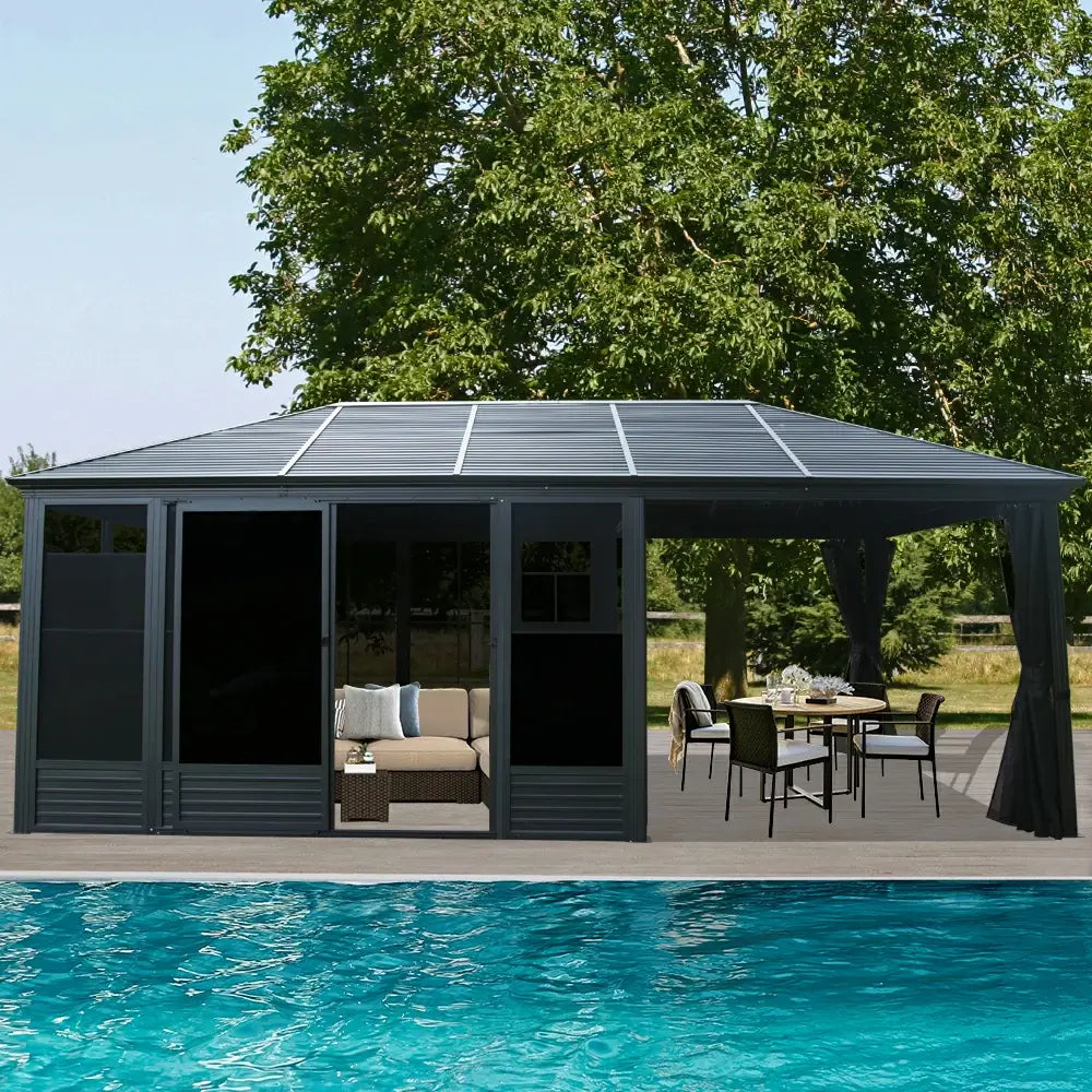 11'×21' Hardtop Sunroom & Gazebo - Front and Side Doors