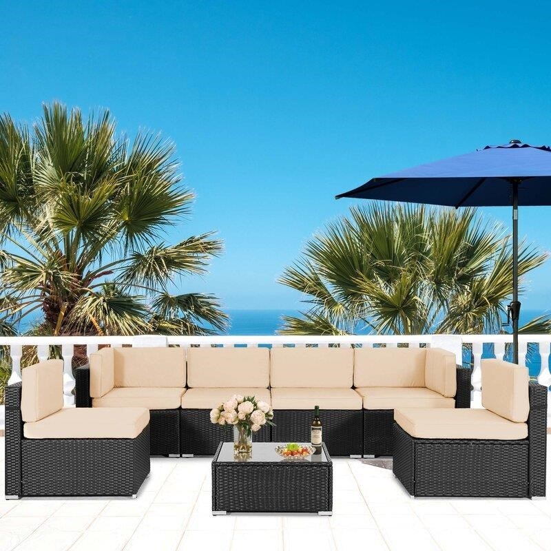 Jovahny Wicker/Rattan 6 - Person Seating Group with Cushions