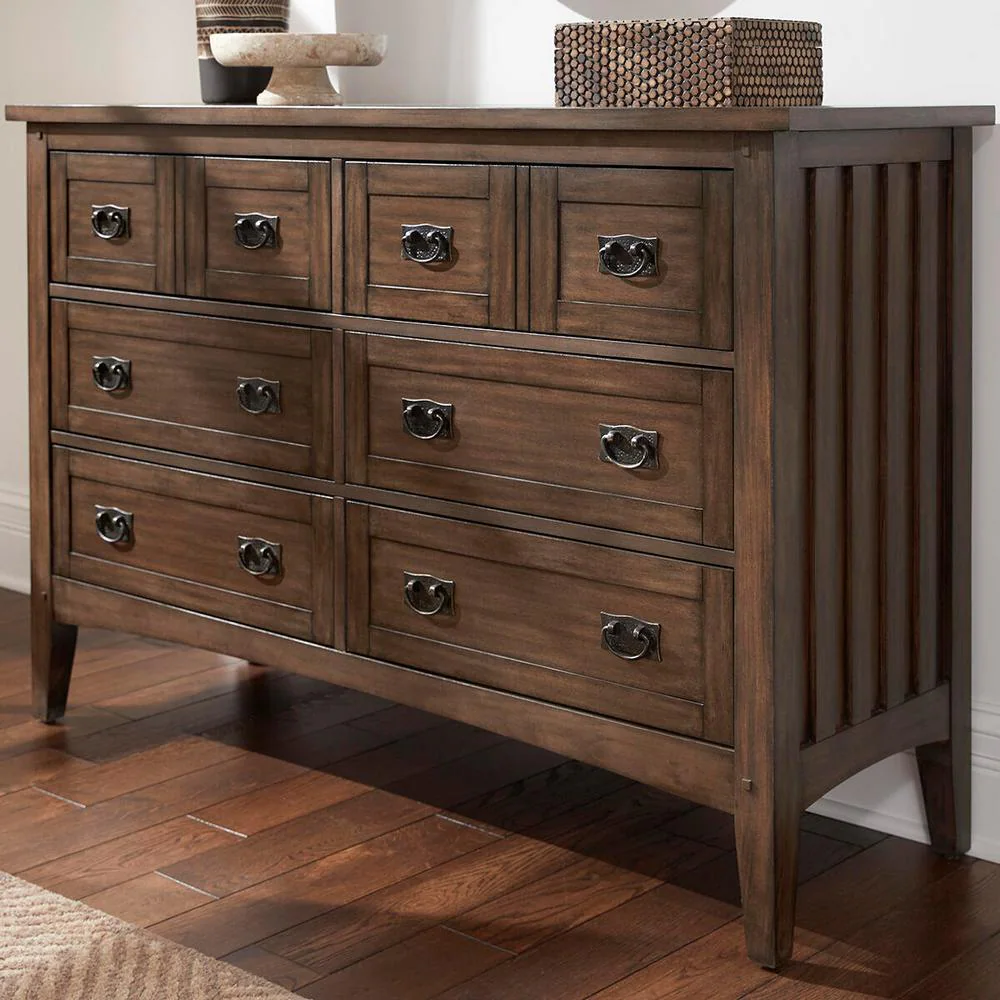Abrams Walnut Finish 6 Drawer Dresser (54 in W. X 36 in H.)