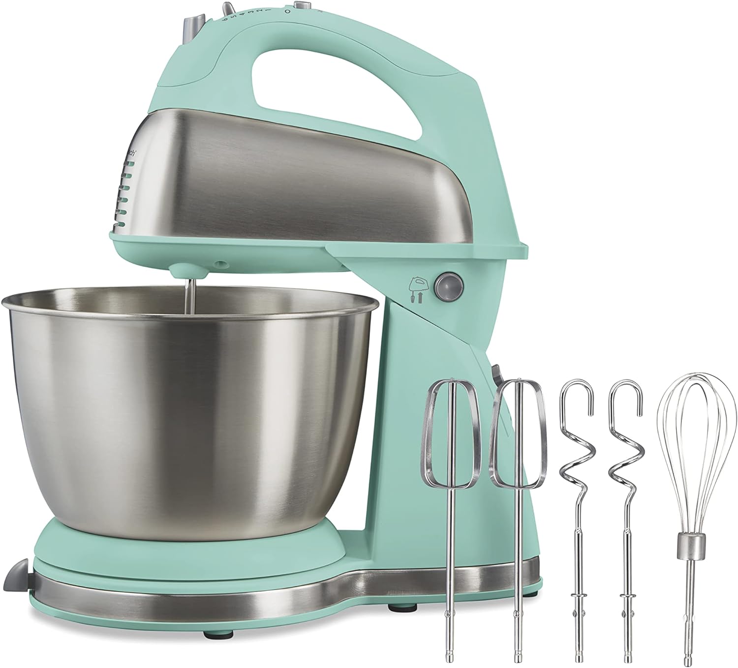Hamilton Beach Classic Stand and Hand Mixer, 4 Quarts, 6 Speeds with QuickBurst, Bowl Rest, 290 Watts Peak Power, Black and Stainless