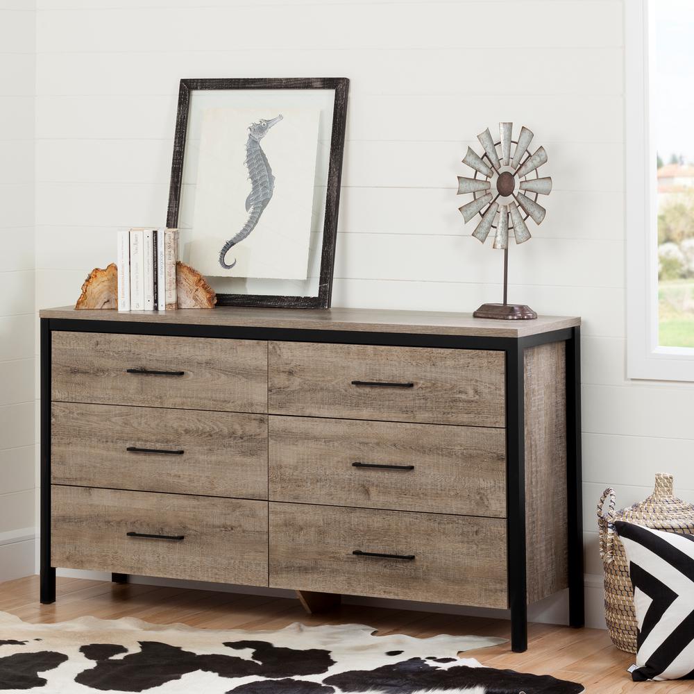 Munich 6-Drawer Weathered Oak Dresser