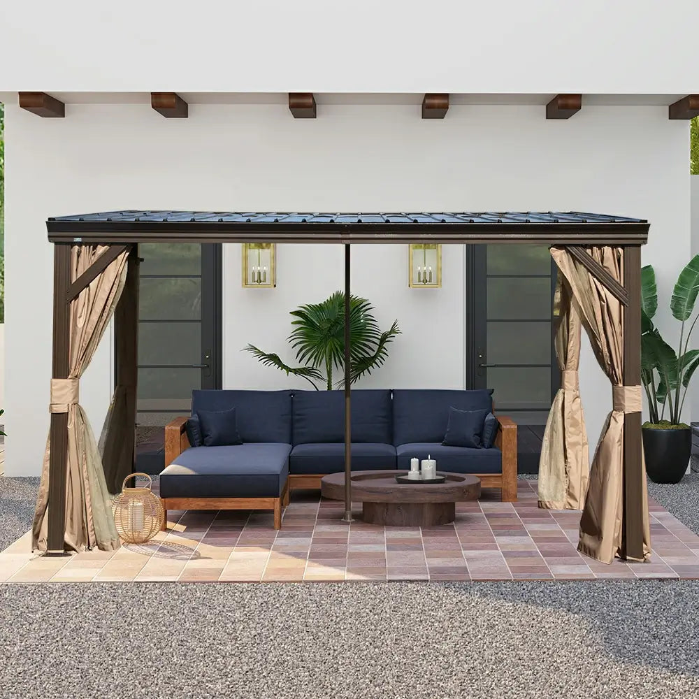Wall-Mounted Hardtop Gazebo with Drainage Gutters